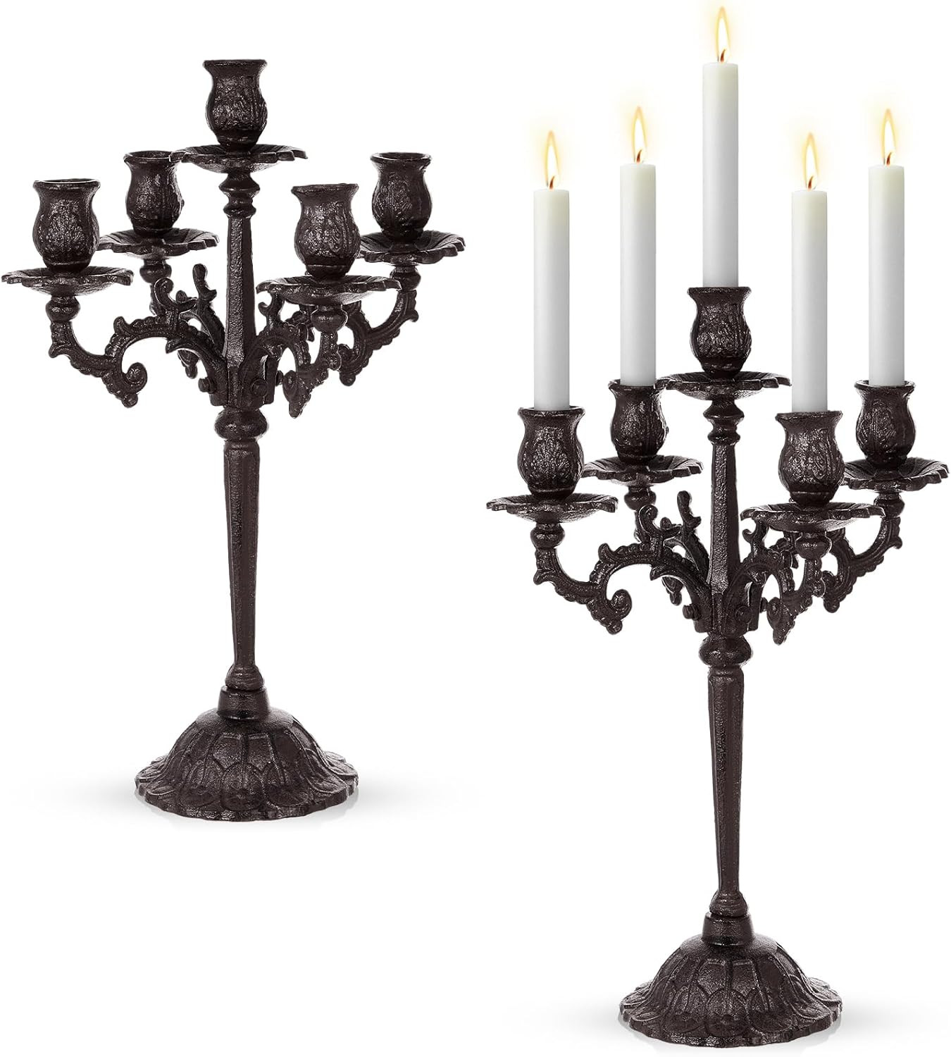 5 Arm Black Candelabra Set – Vintage Gothic Candlestick Holders for Events