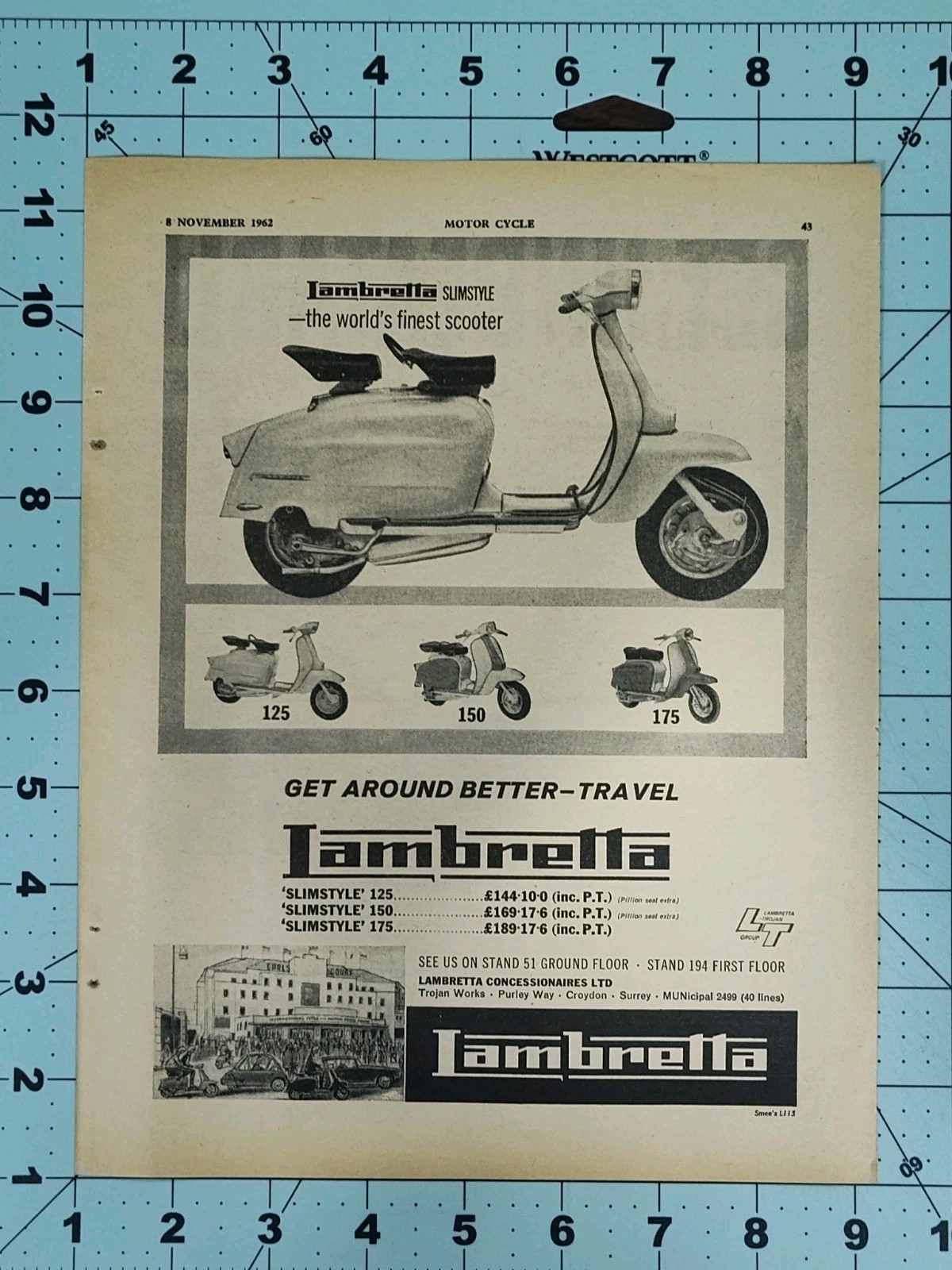 1962 Lambretta Slimstyle Scooter Print Ad LI 125 150 TV 175 Mod Original Ad