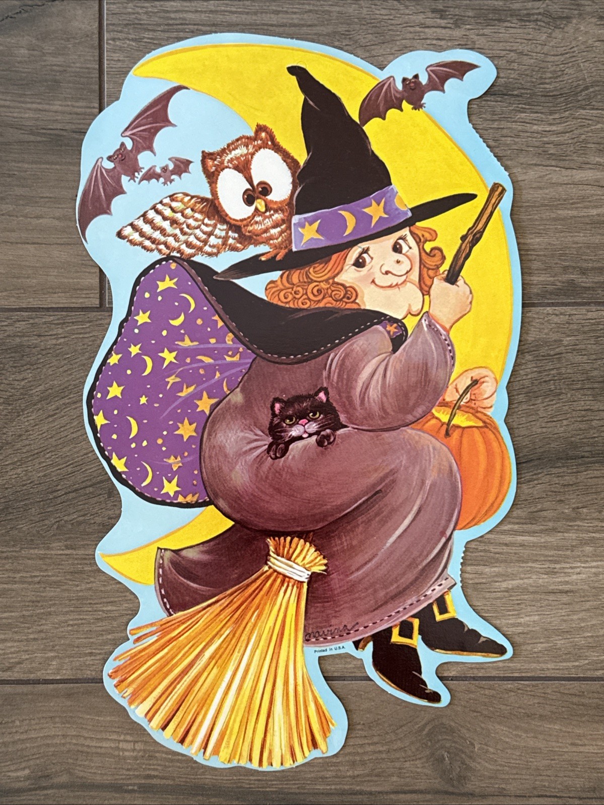 Vintage Halloween Witch 2 Sided Paper Die Cut Decor Wall Window Display US 15.5″
