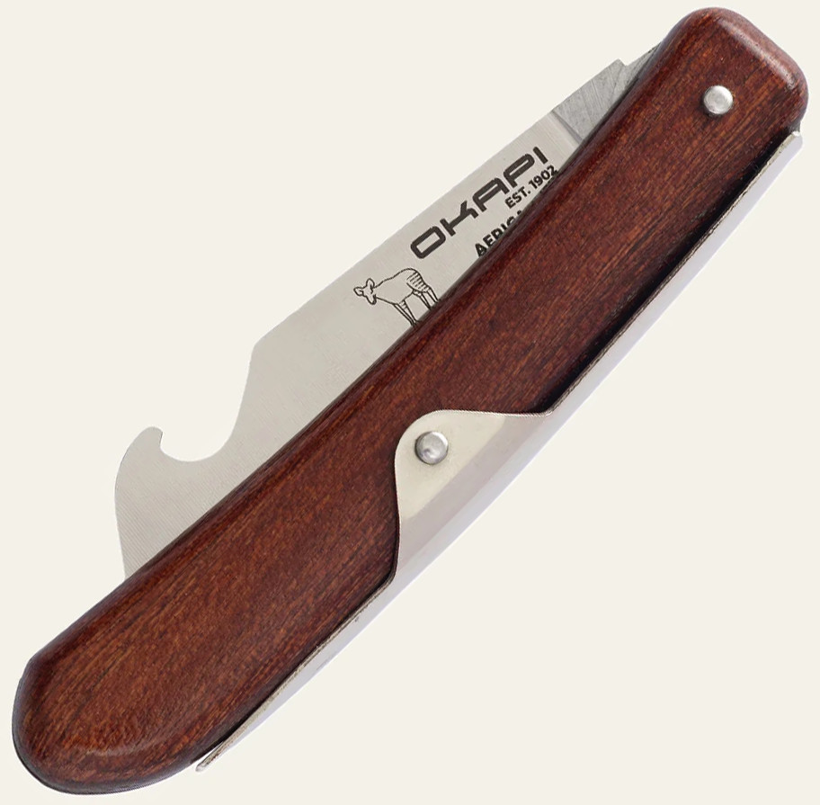 Okapi Biltong & Beer Folding Knife 3″ Satin Bohler N690 Steel Blade Wood Handle