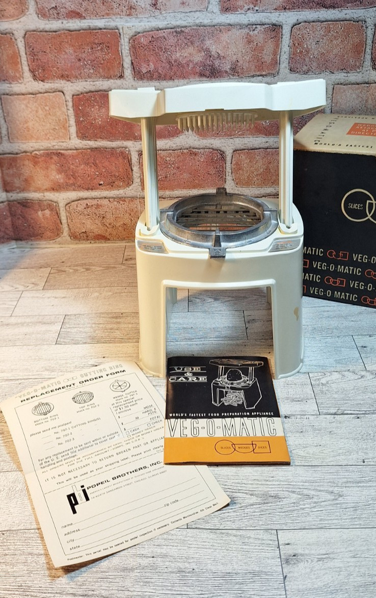 Vtg Veg-O-Matic Cutter 1963 in Original Box w/2 Blades & Instructions MCM USA