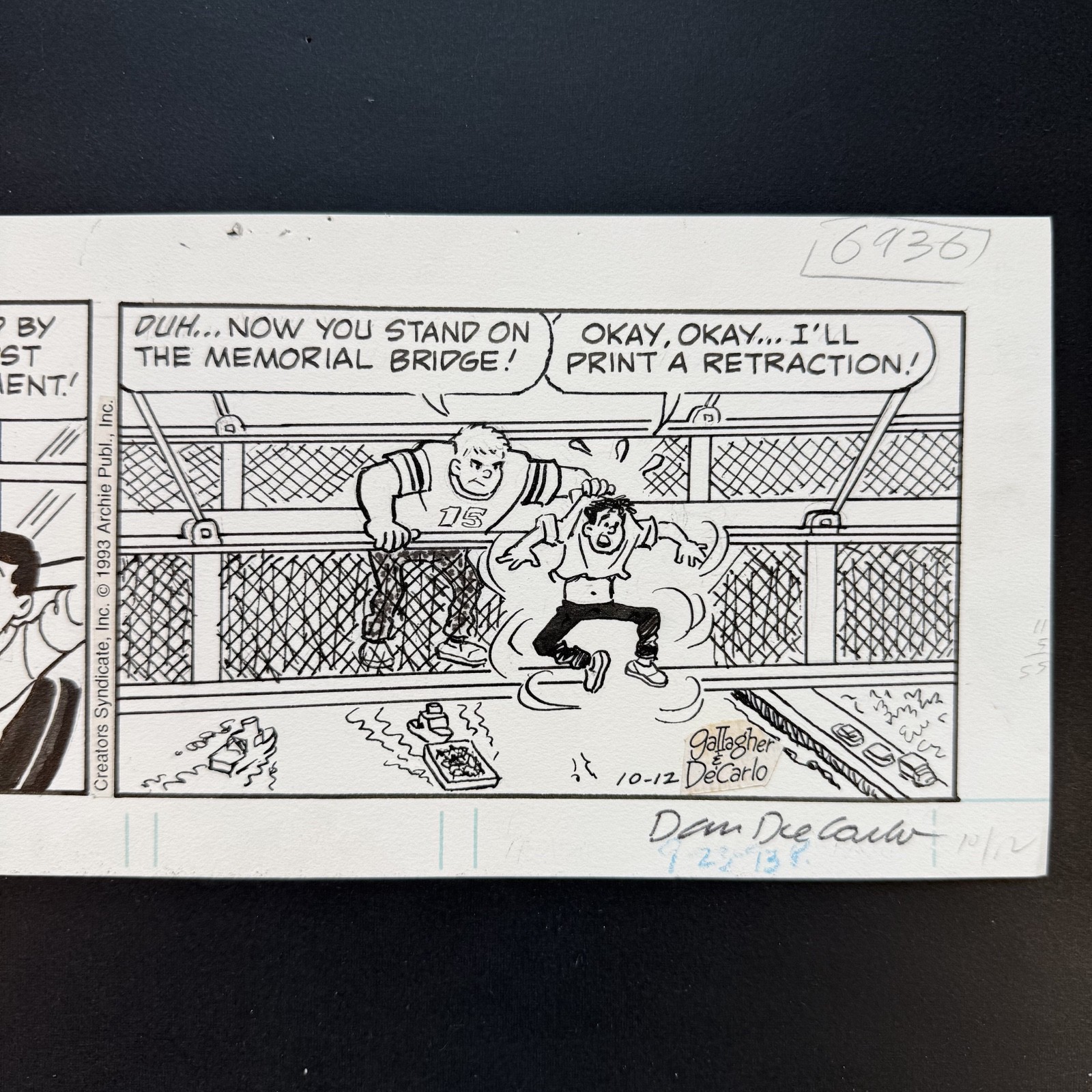 Archie Original Comic Art Signed Dan DeCarlo Riverdale High Newspaper Strip 1993