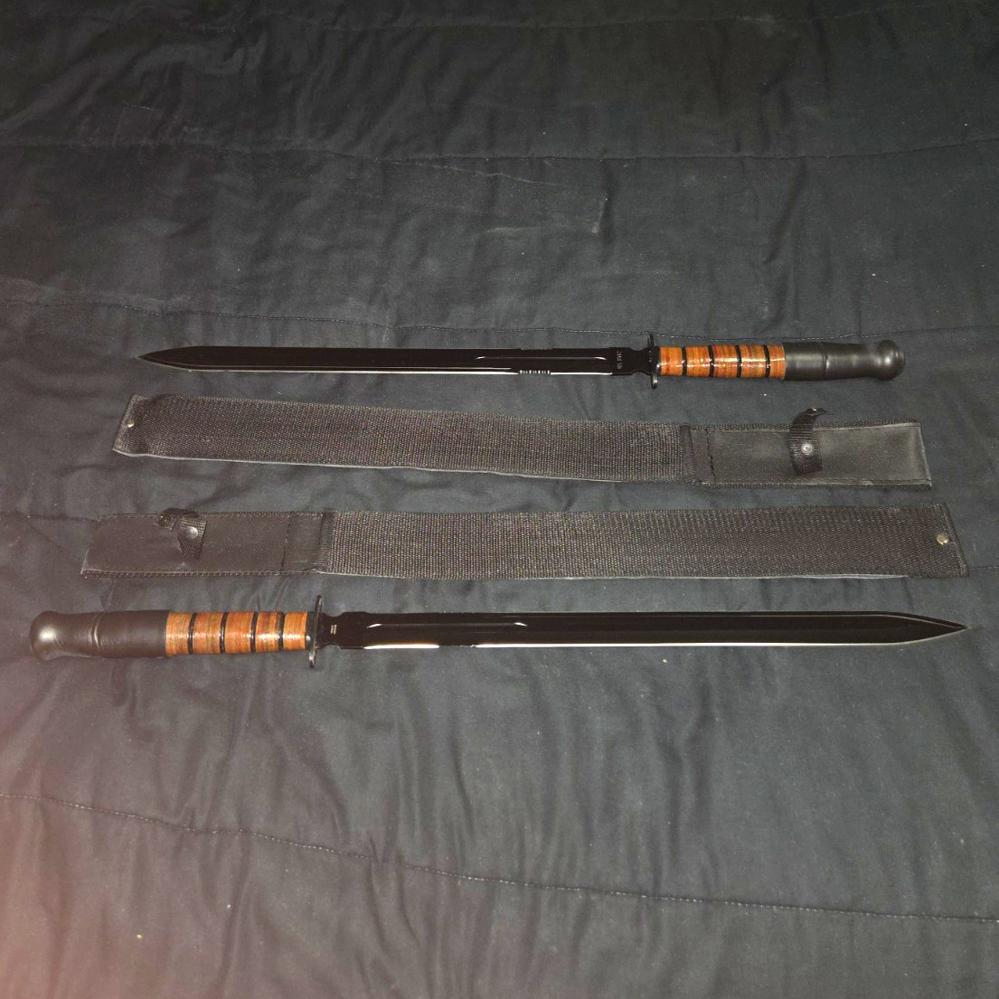 2pc Katana Sword Set w/ Scabbards, Cord Wrapped Handle, SS Blade, Black/Silver