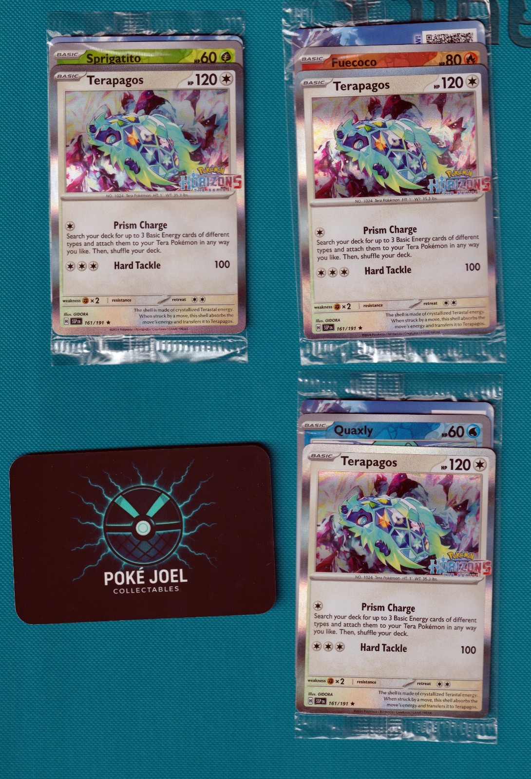 All 3 Terapagos with Quaxly Sprigatito & Fuecoco all with Horizons Stamps Surgin