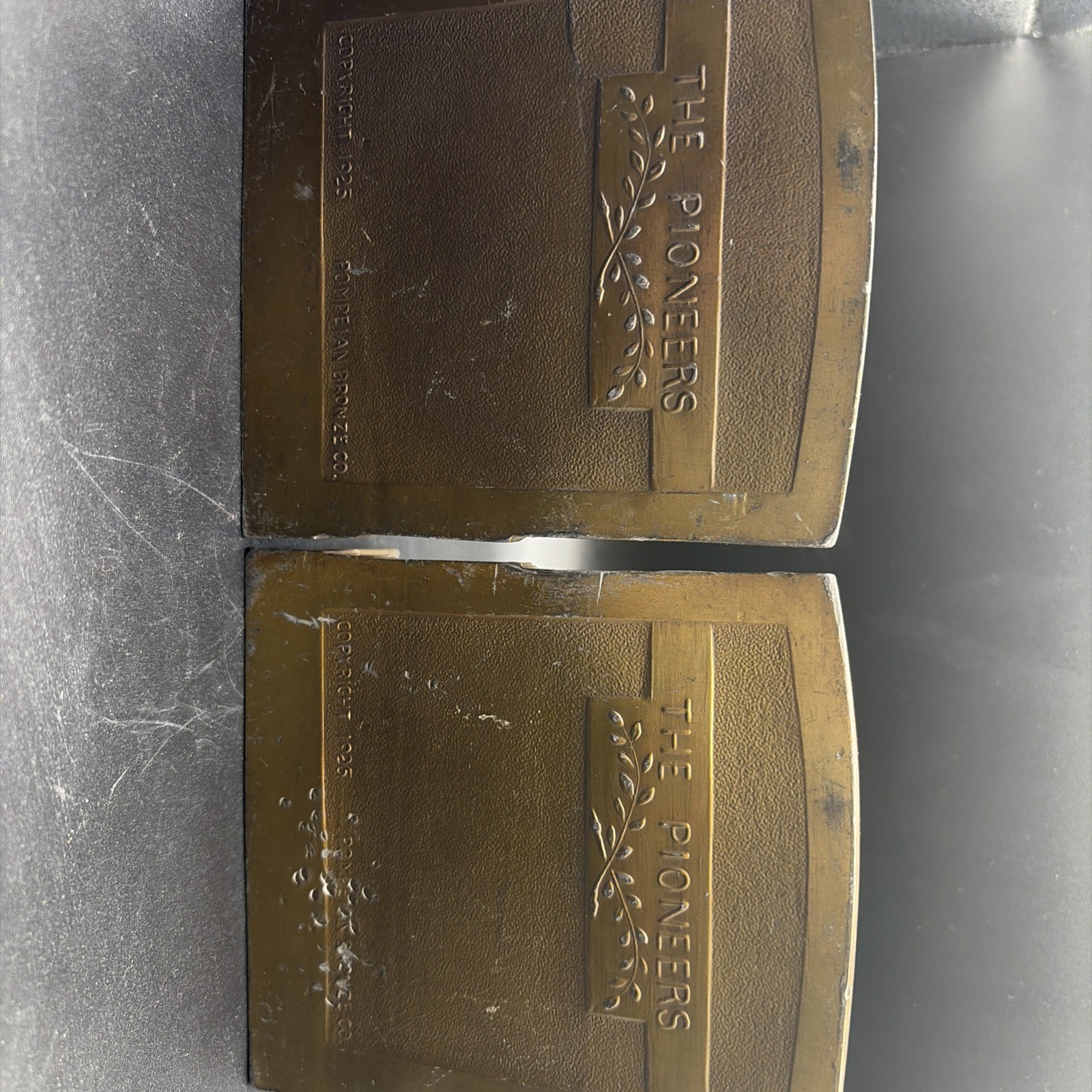 Pompeian Bronze Polychrome Bookends The Pioneers 1925 Art Deco Pair Antique