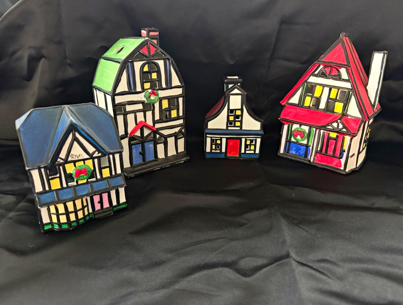 Vintage K’s Collection Christmas Village, Set of 4, Porcelain, Tealight Candles
