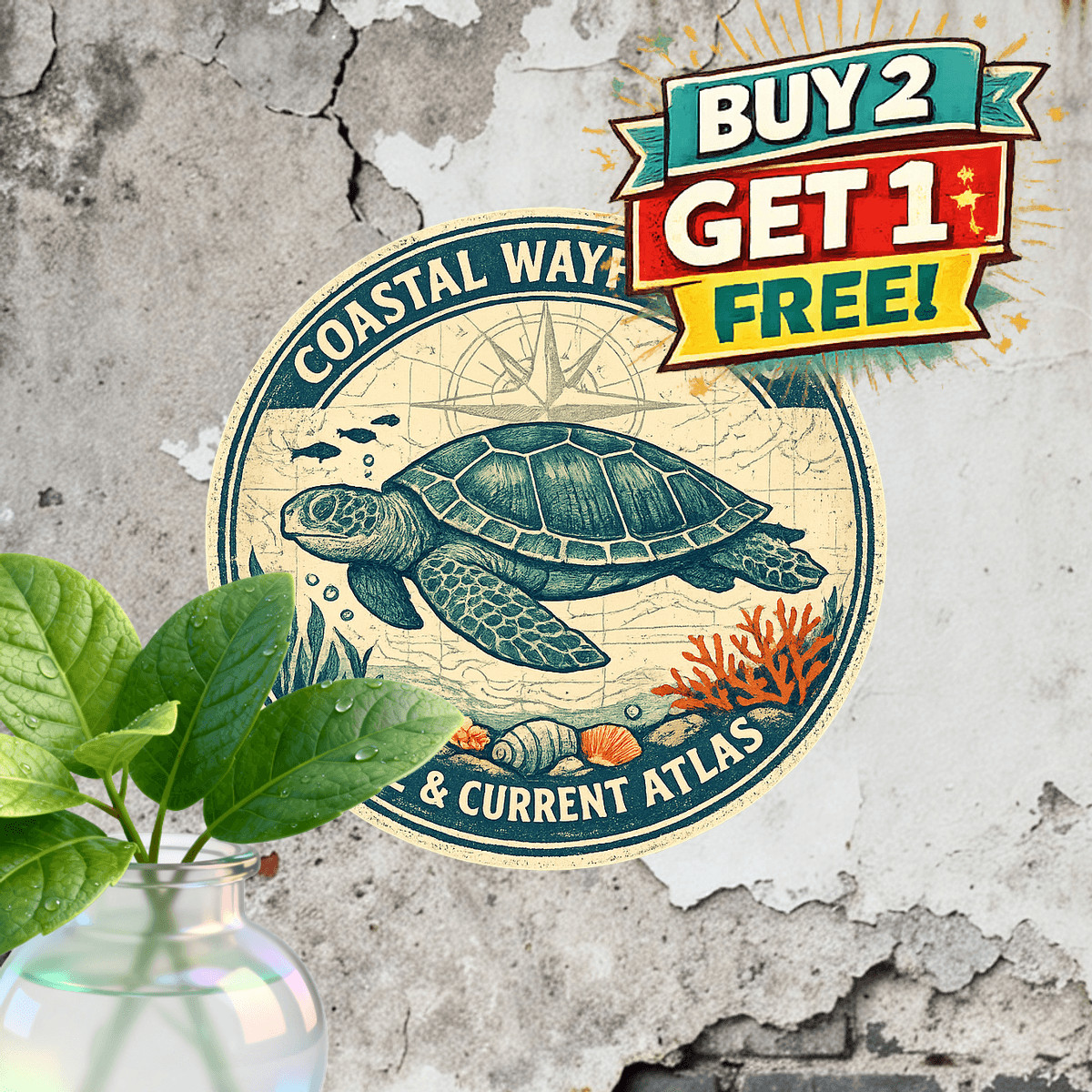 Ocean Sea Turtle Marine Life Metal Tin Sign Vintage Ocean Chart Wall Decor