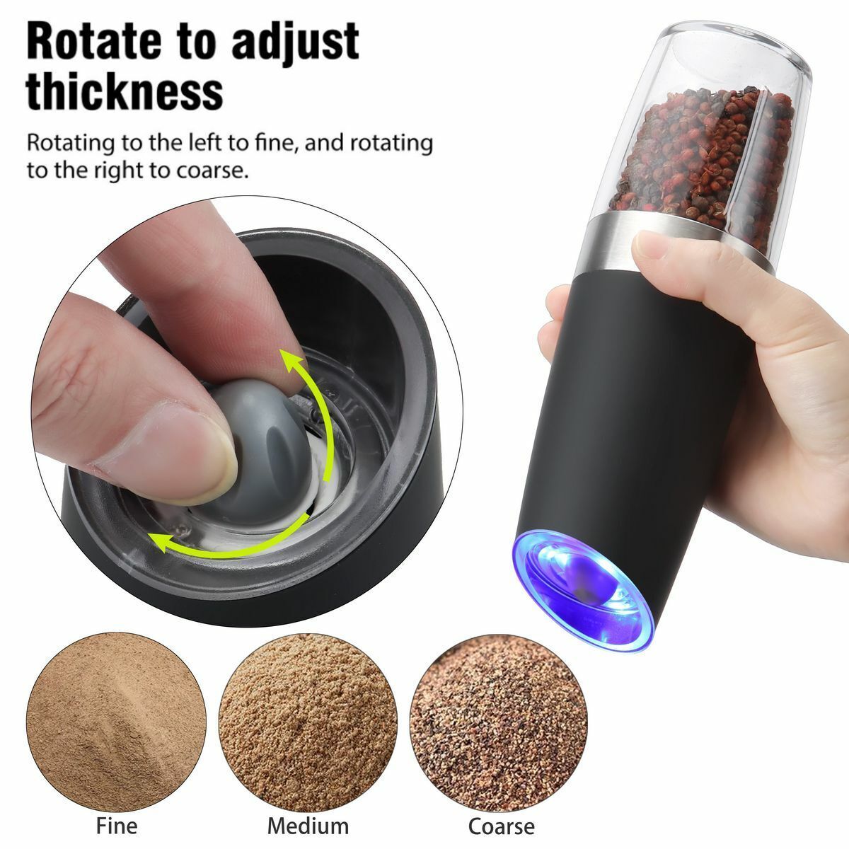 Automatic Gravity Electric Salt Pepper Grinder LED Adjustable Coarseness New
