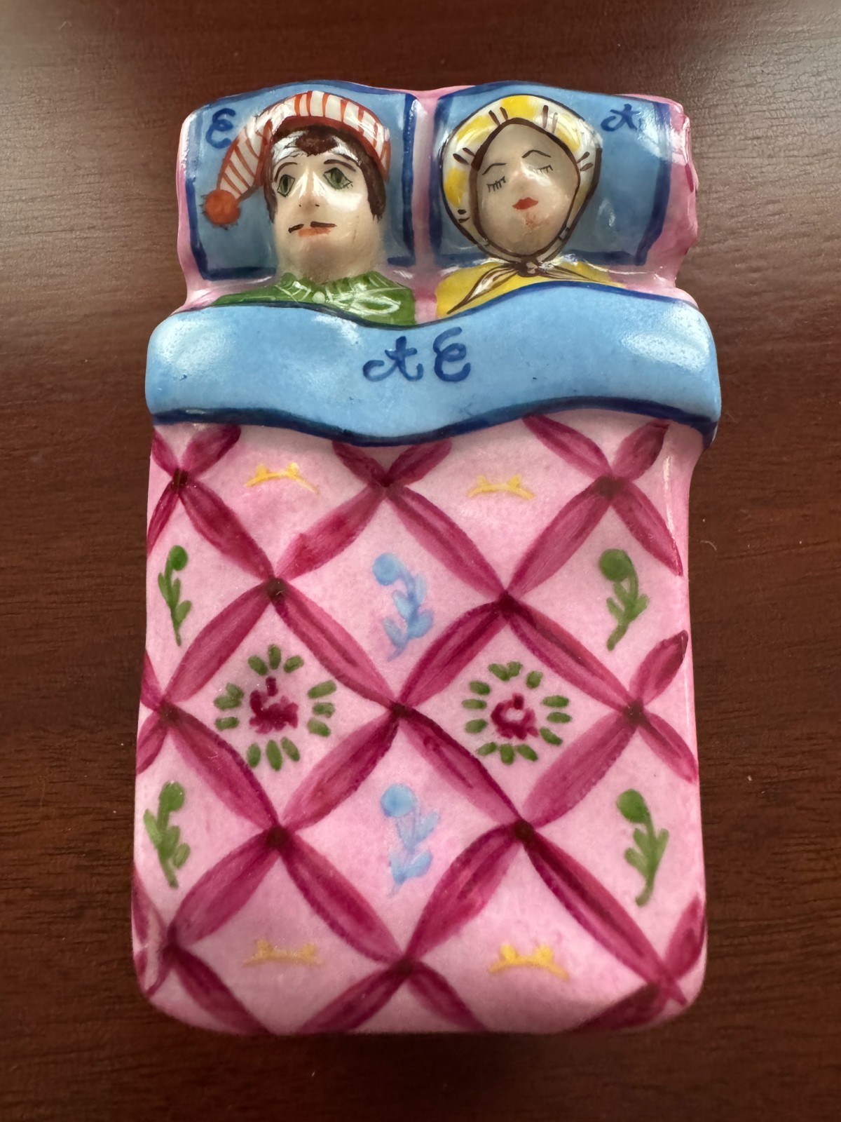 LIMOGES FRANCE A couple in bed, he’s awake and she’s not. Trinket Box