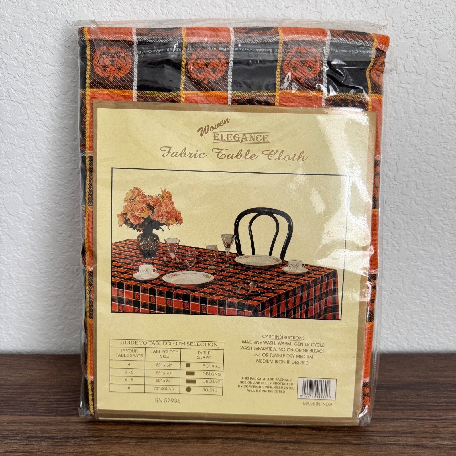 Vintage Halloween Plastic Tablecloth Black Cats Pumpkins 52×70 Rectangle Cotton