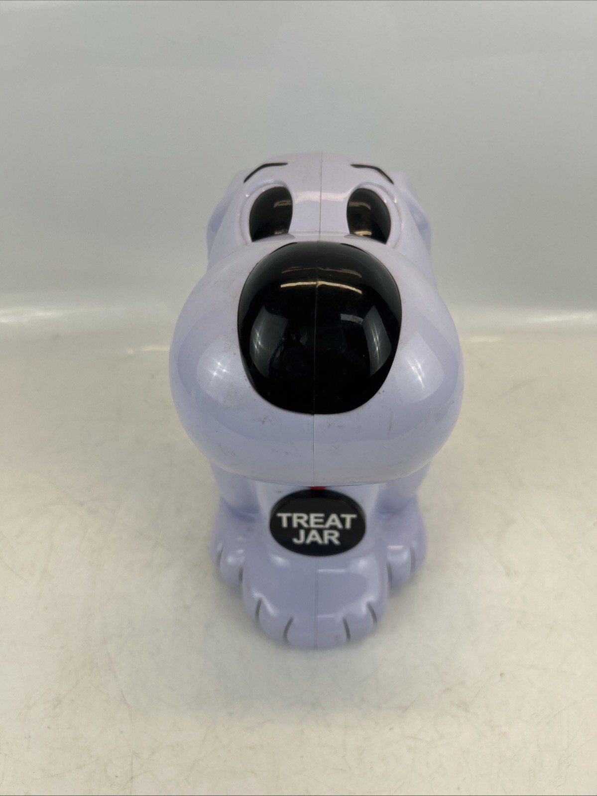 BARKING Dog Treat Cookie Jar – Vintage Smiling Hound White Black Spots👍 Works!