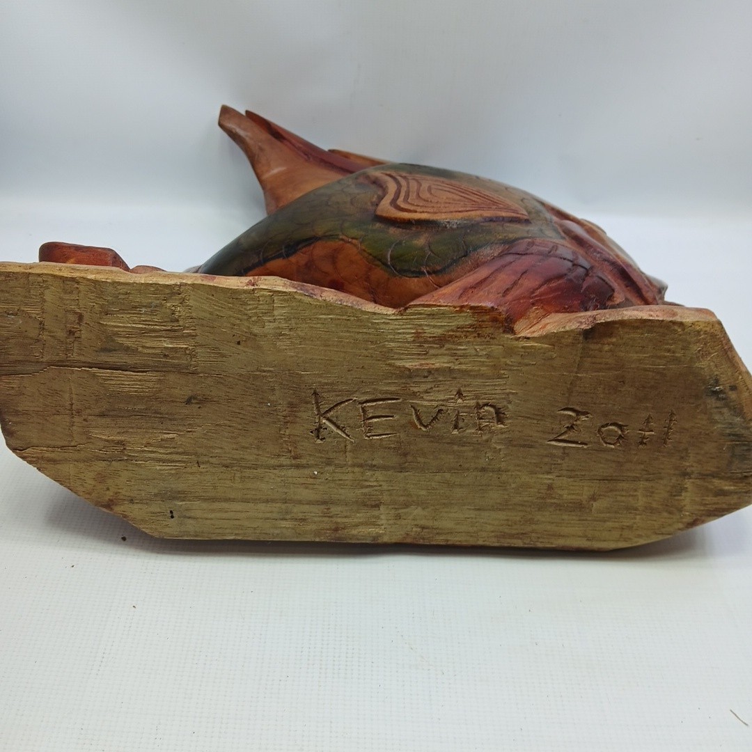 Vtg Artist Hand Carved Wooden One Piece Nautical Angelfish 11″ Freestanding