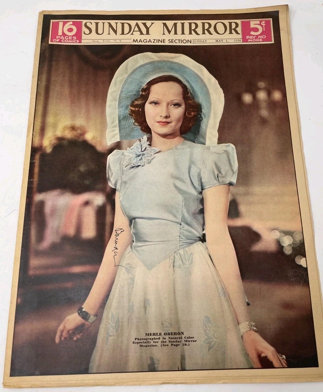 Vintage May 1 1938 Sunday Mirror Magazine Merle Oberon Kentucky Derby Art Deco