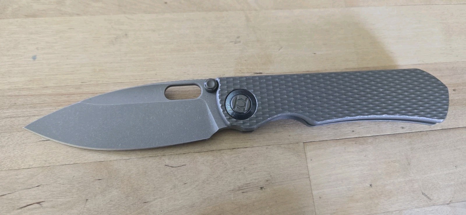 KUNWU Knives Excalibur Folding Knife 3.75″ Vanax Blade Titanium Handle Stomewash