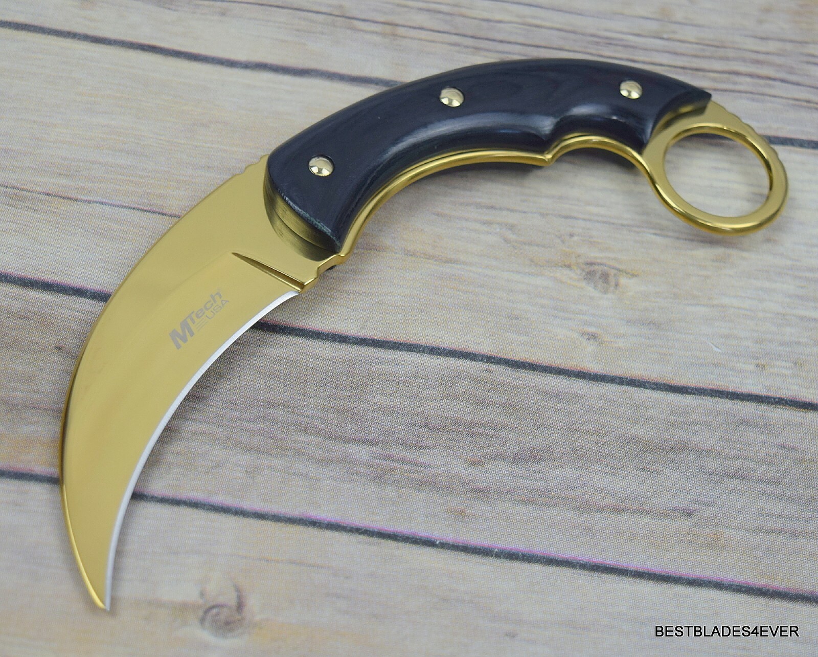 8.5 INCH MTECH FIXED BLADE KARAMBIT KNIFE GOLD FINISH WITH NYLON SHEATH