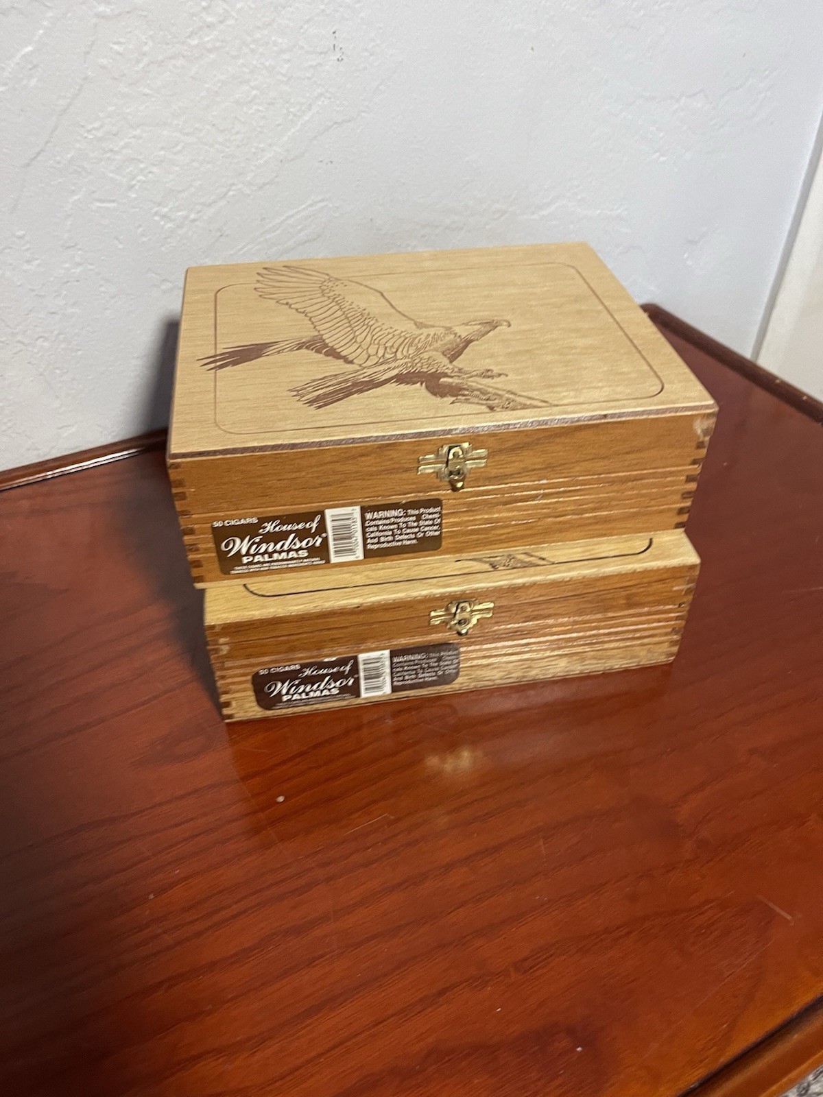 2 House of Windsor Palmas Wooden Cigar Boxes Eagle Design 9.5×7.5×3