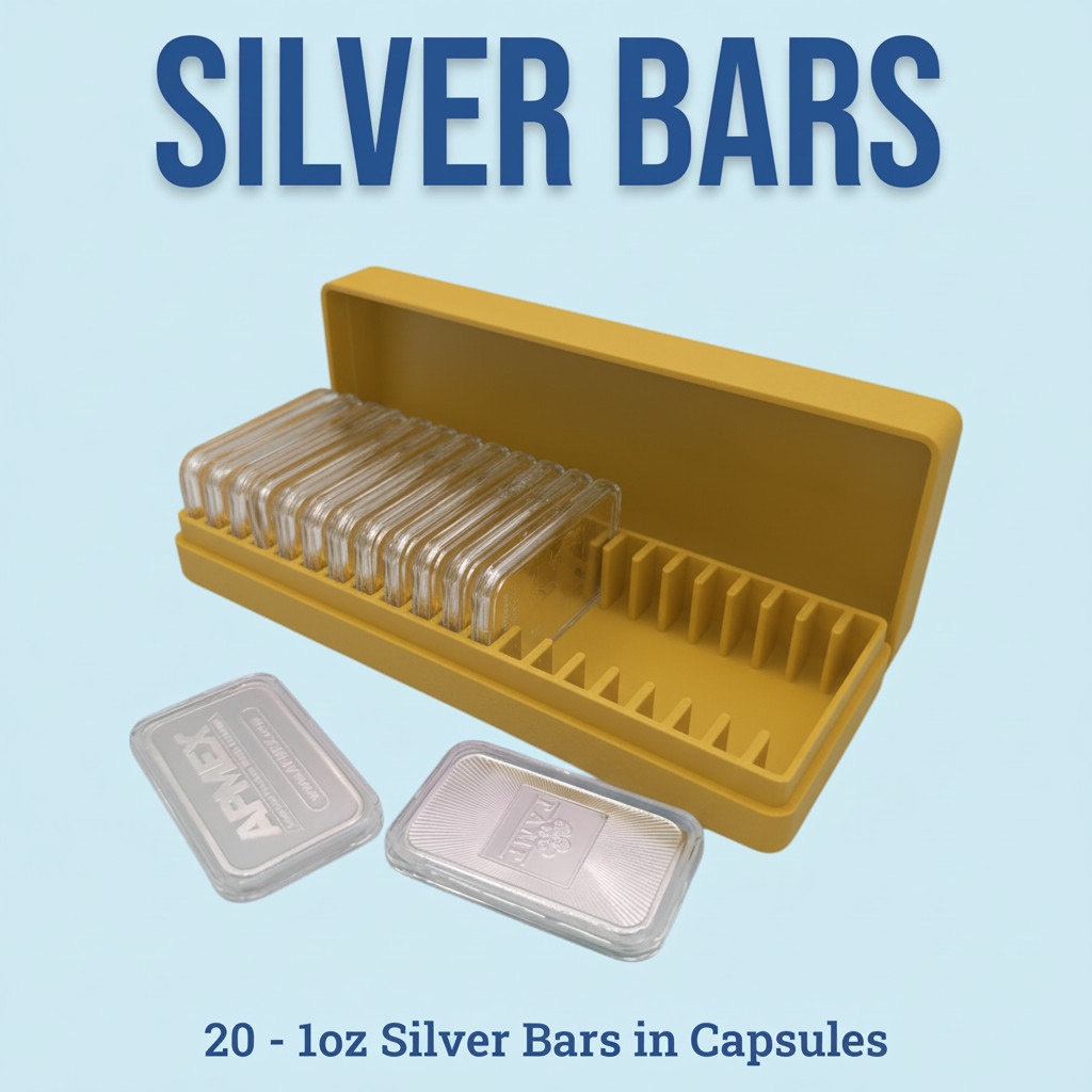 1oz Silver Bar Capsule Box – 20 Slot – Direct Fit Air-Tite – 3D Printed