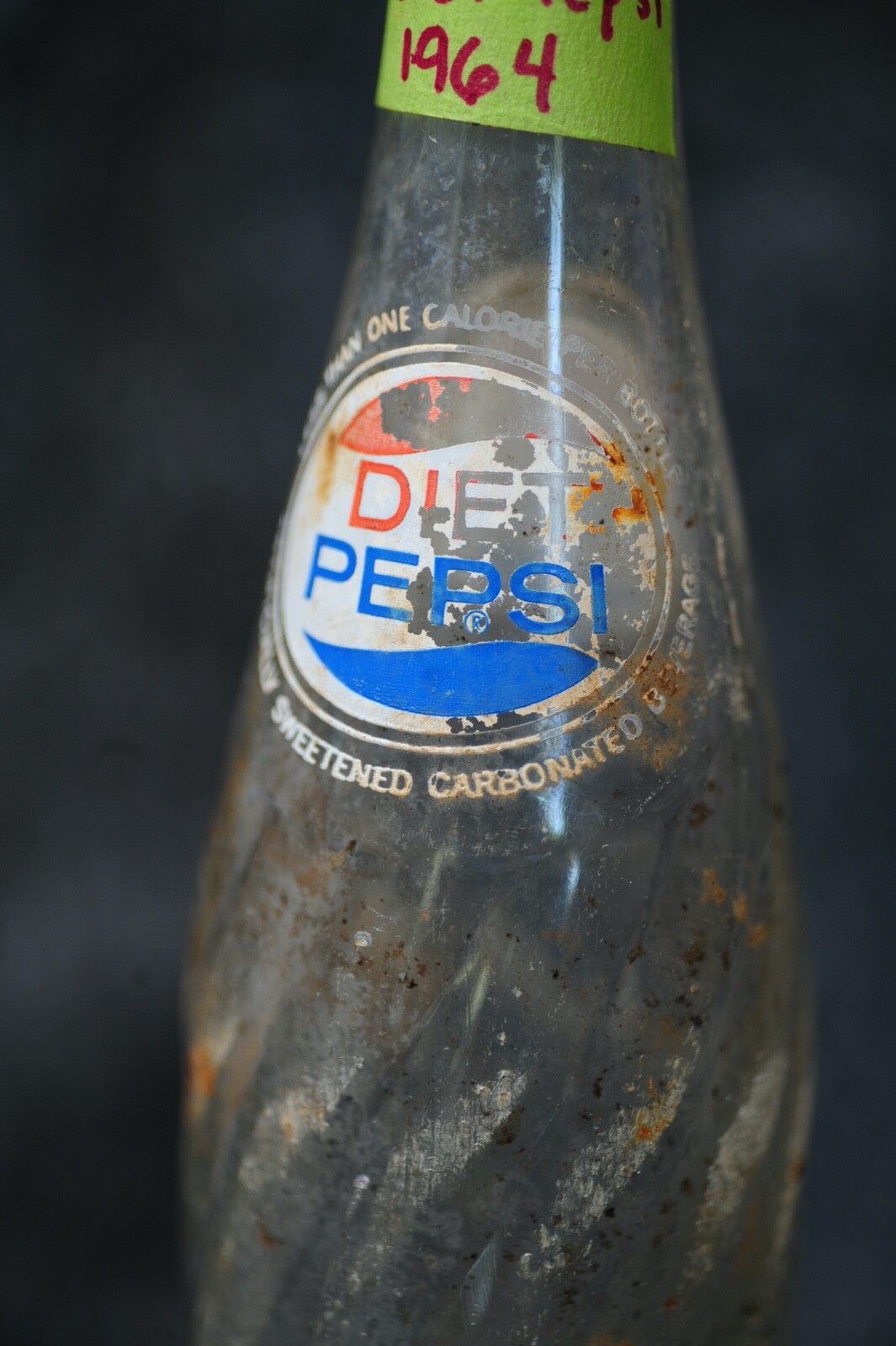 1964 Diet Pepsi Cola 12 oz Swirl Bottle-Vintage-Less Than One Calorie Per Bottle