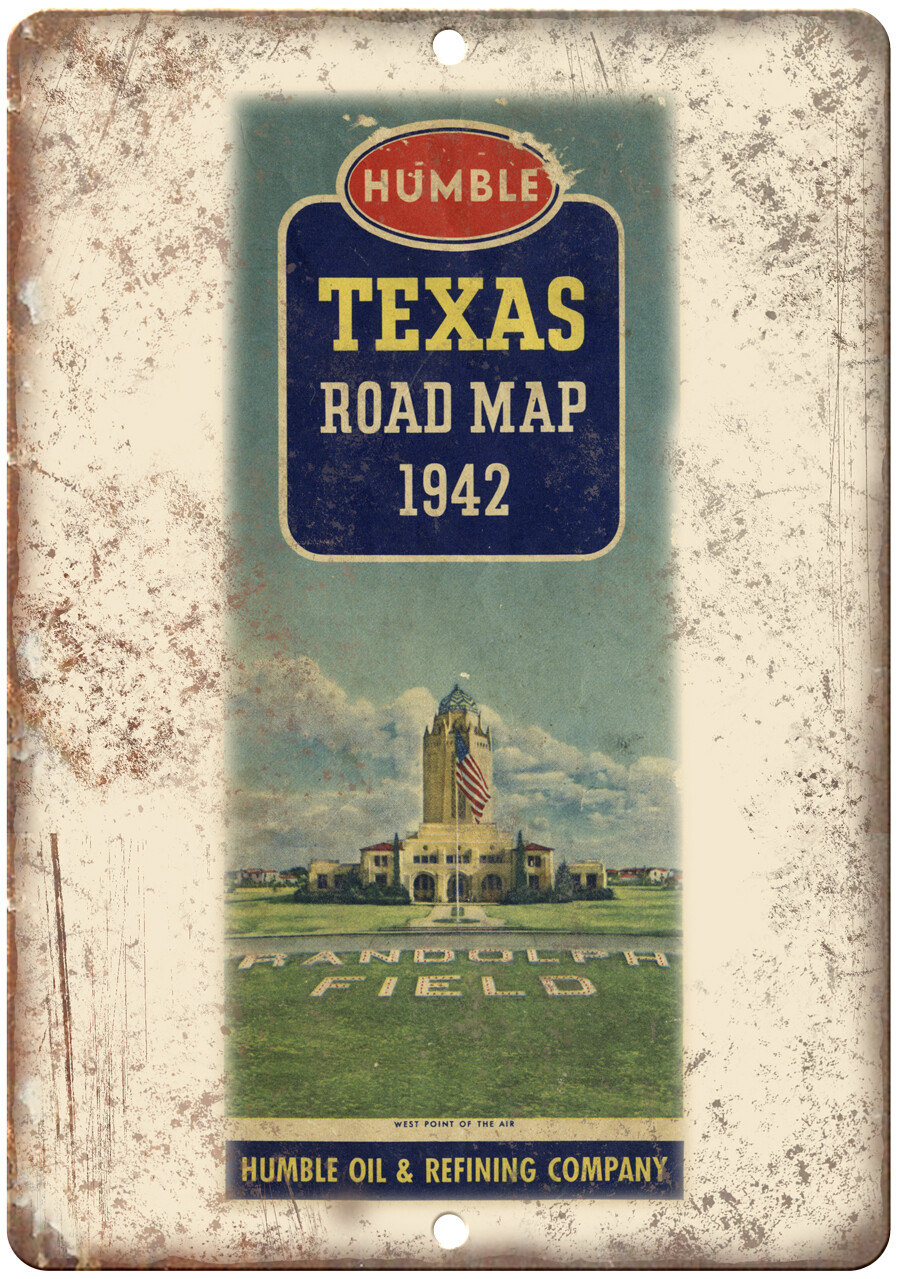 1942 Humble Texas Road Map Ad 12″ x 9″ Reproduction Metal Sign T167