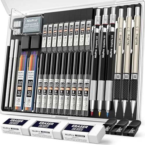 35PCS Art Mechanical Pencils Set, 3 PCS Metal Drafting Pencil 0.5 mm & 0.7 mm &