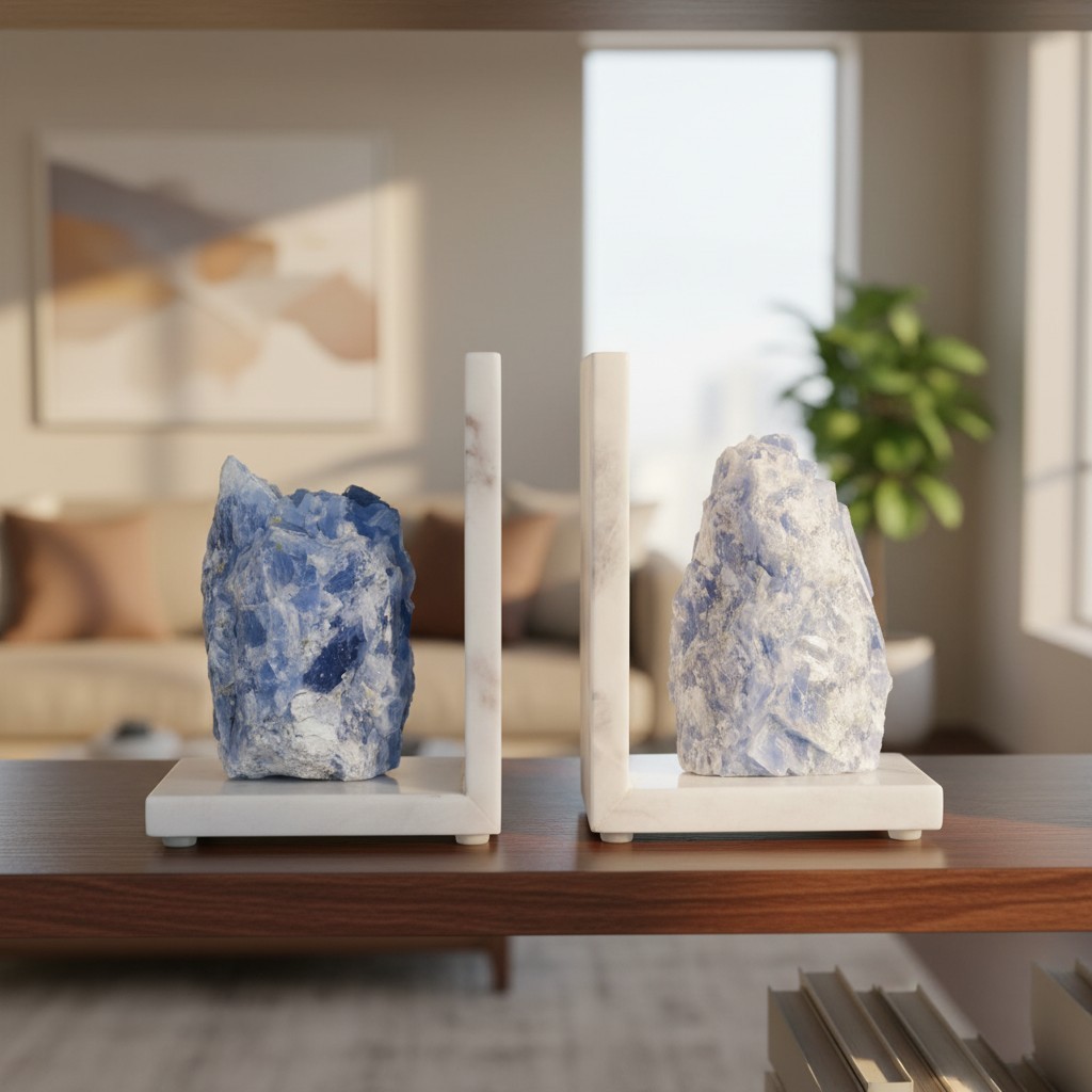 Durable Decorative Bookends Crafted from White Marble with Rubber Protection