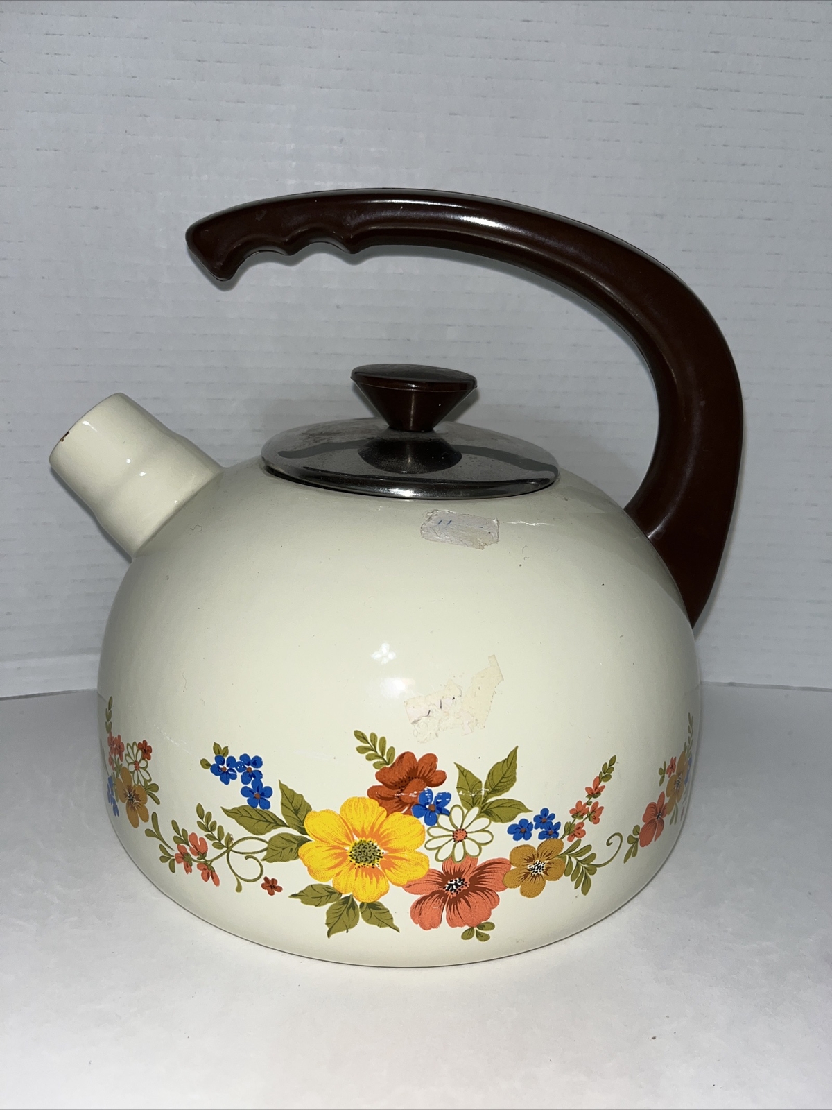 Vintage JPM Enamel Tea Pot Kettle LARGE Sweet Flowers Made In Spain RARE