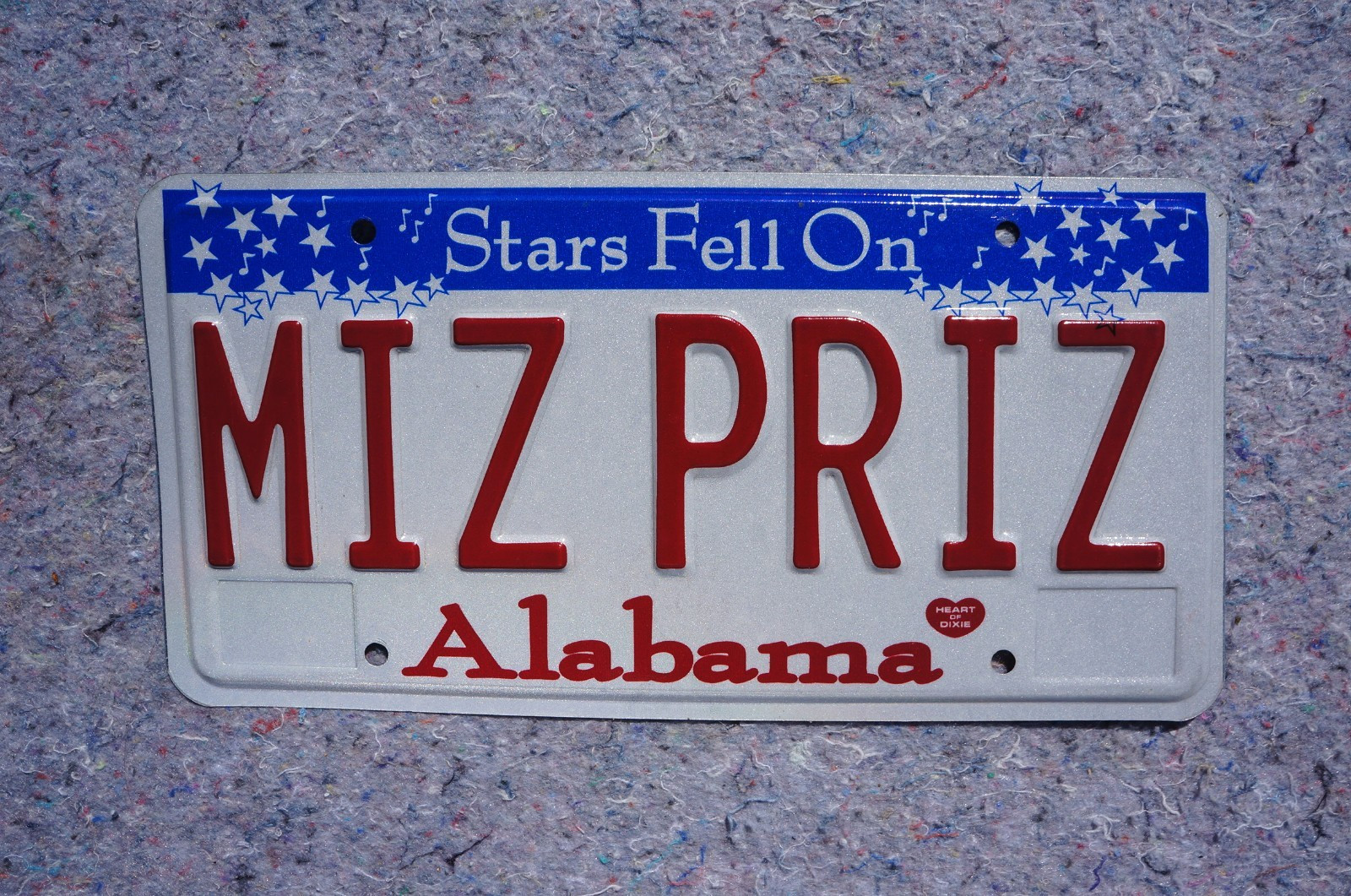 ALABAMA Vanity License Plate – MIZ PRIZ