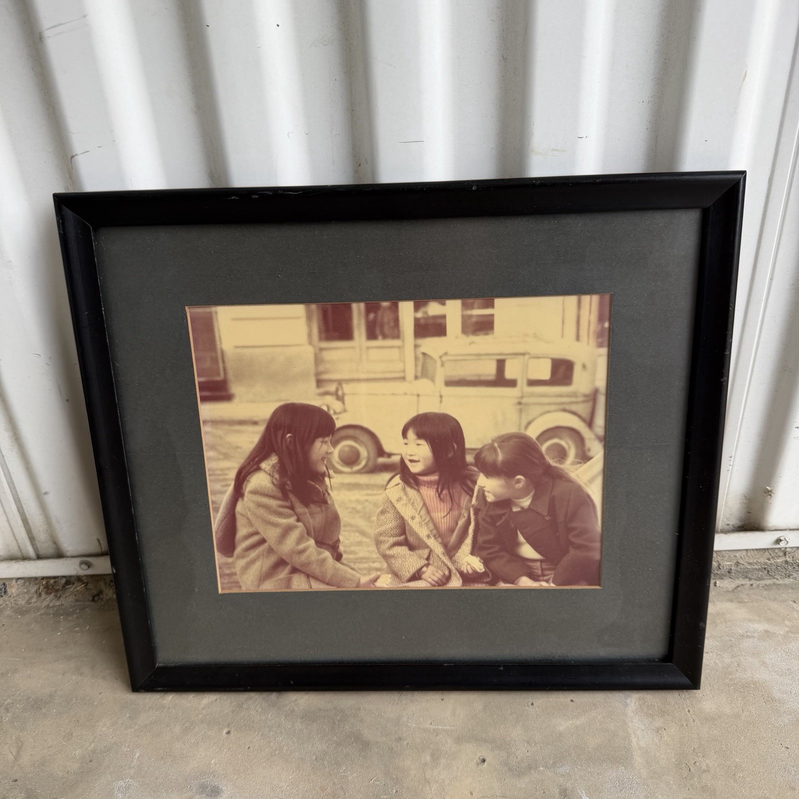 Vintage Japanese Horie Studio Photograph Children Antique Car Framed Sepia