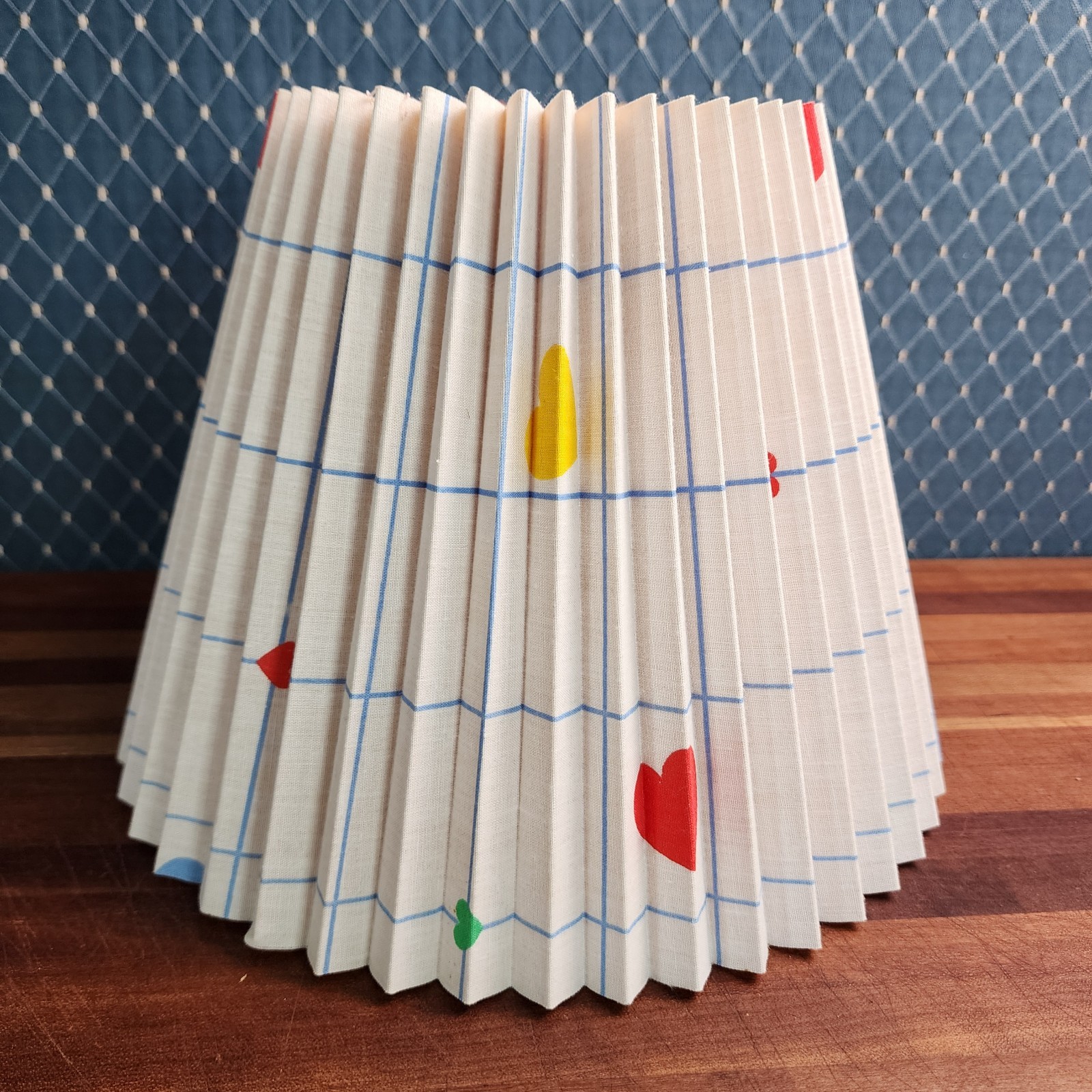 Vtg 1980s Lampshade Pleated Clip On Post Modern Hearts Red Blue Yellow Disney