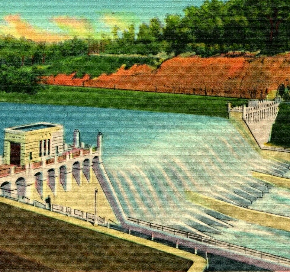 Ohio OH New Philadelphia Dover Dam Tuscara River UNP Vtg Linen Postcard Curteich