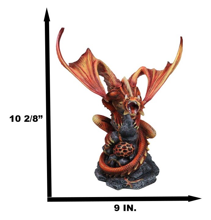 Roaring Red Phoenix Fire Dragon Guarding Egg Hatchling Statue 10″H Anne Stokes