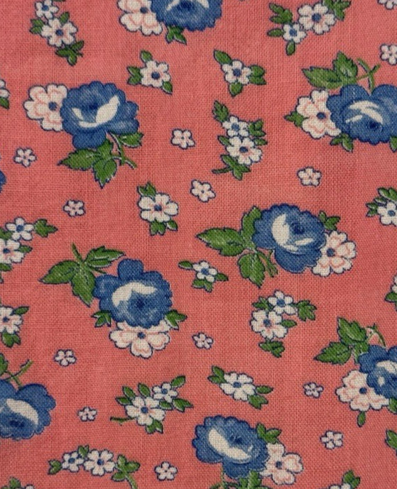1920-1940s feedsack fabric piece 8.5×10″ pretty pink, blue and green floral