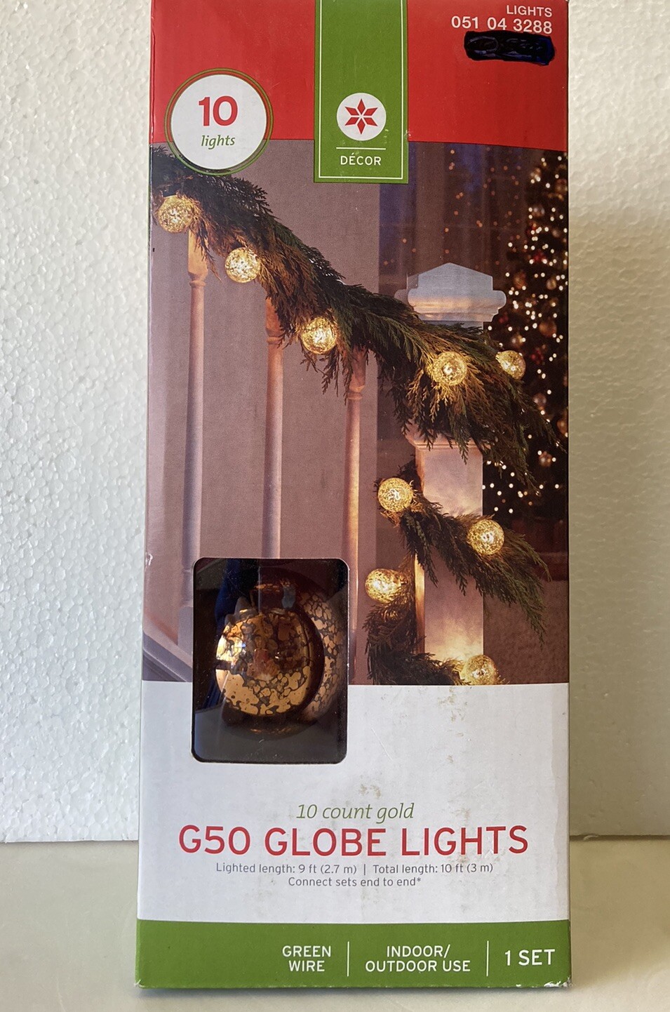 Vintage Style GLOBE Light String 10 “antique-gold” BULBS 10′ green wire NIB 2013