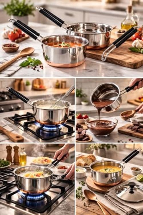 Cookware Set – Sauce Pan Small, Medium, Large. – Copper Bottom – Stainless