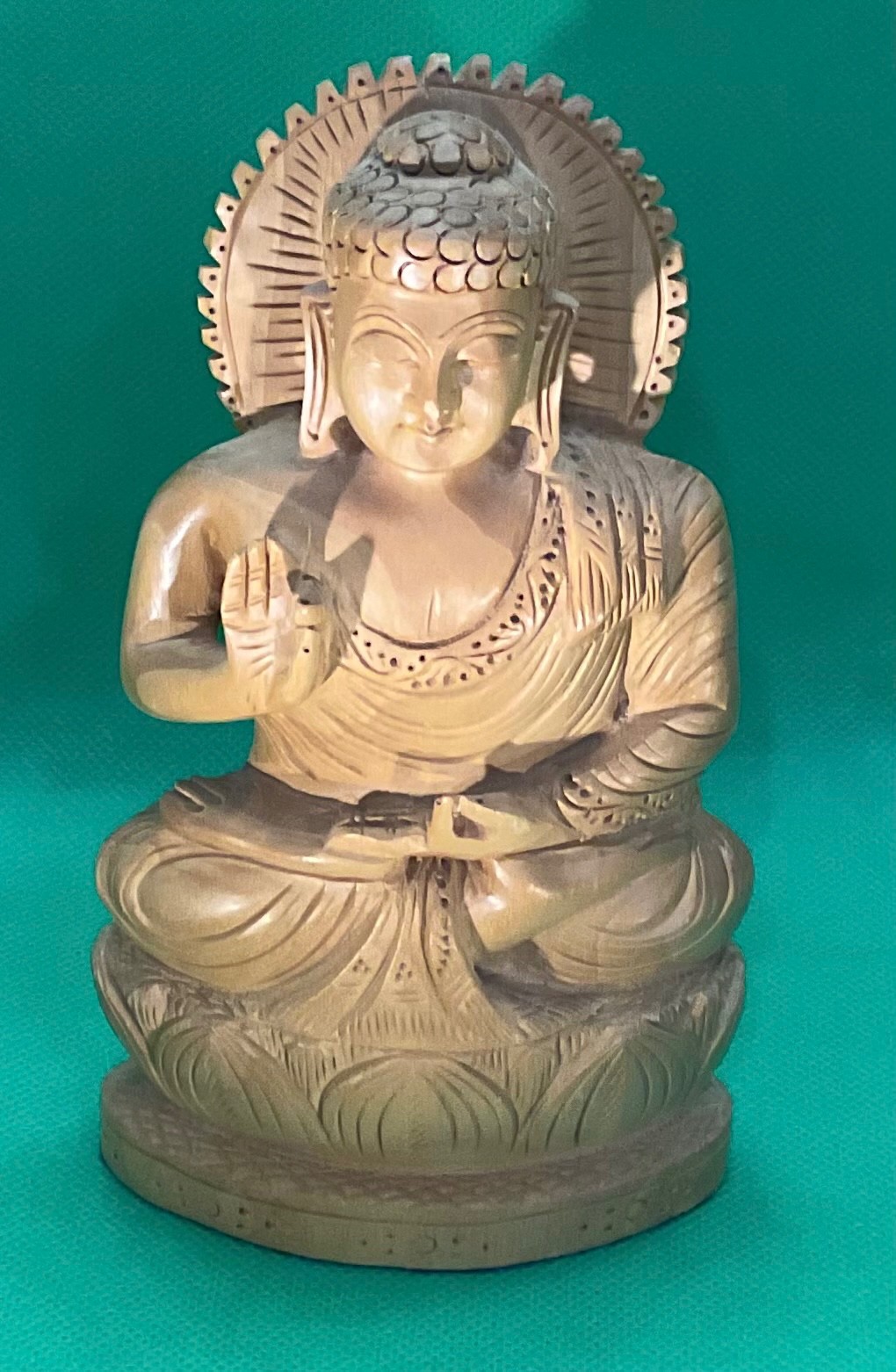 Buddha Statue Hand Carved wood 6″ x 4″ x 2″ Vitarka Mudra