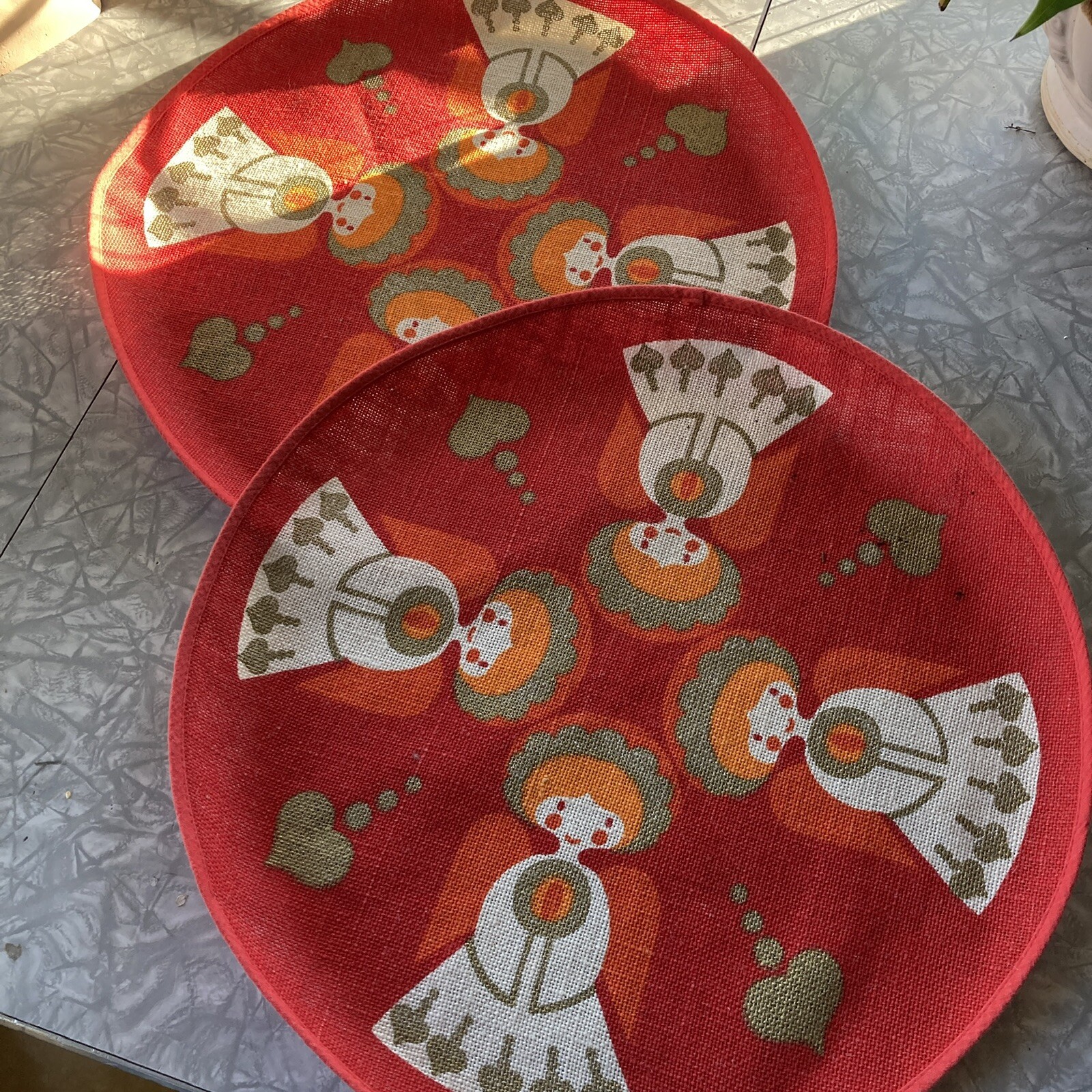 MCM Sodahl Denmark Round Christmas Table Centerpiece Angels Red Orange Jute 42cm
