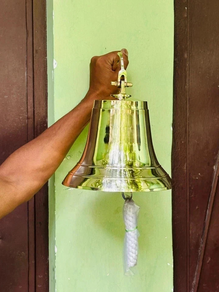 New 11″ Large Nautical Solid Brass Ship’s Bell Marine Maritime Wall Boat Decor