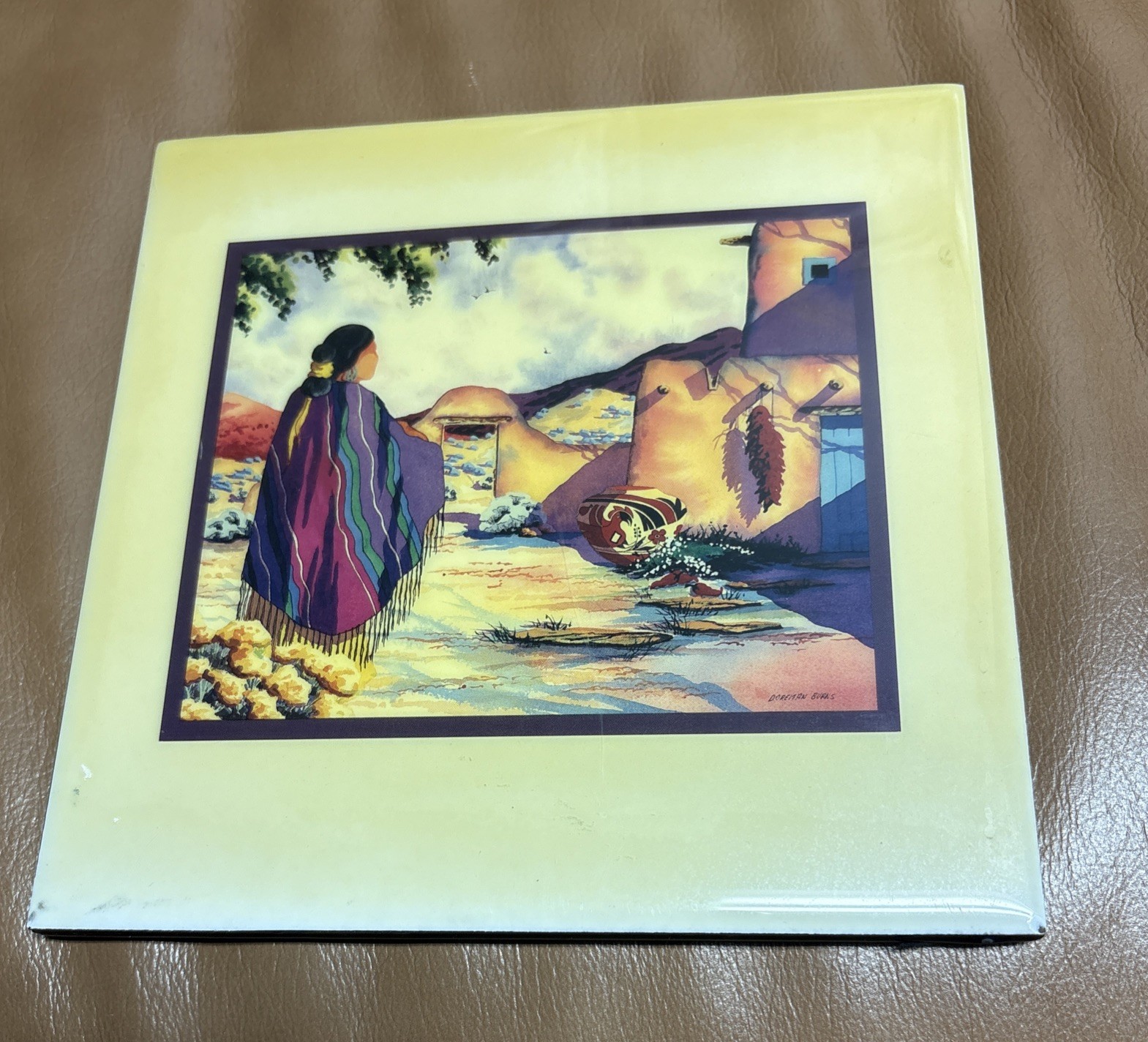 Doreman Burns Spirit of Taos 1993 Watercolor 8” Tile Signed Art Southwestern