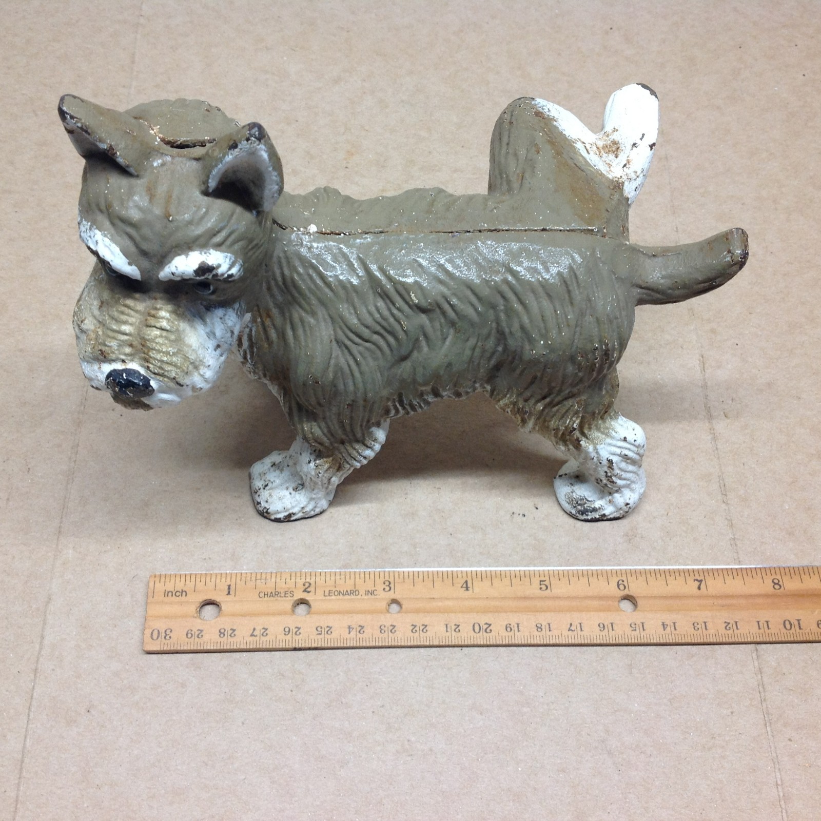 Vtg Cast Iron Scottie Dog Terrier Lifting Leg Peeing Door Stop Decor Woof Woof