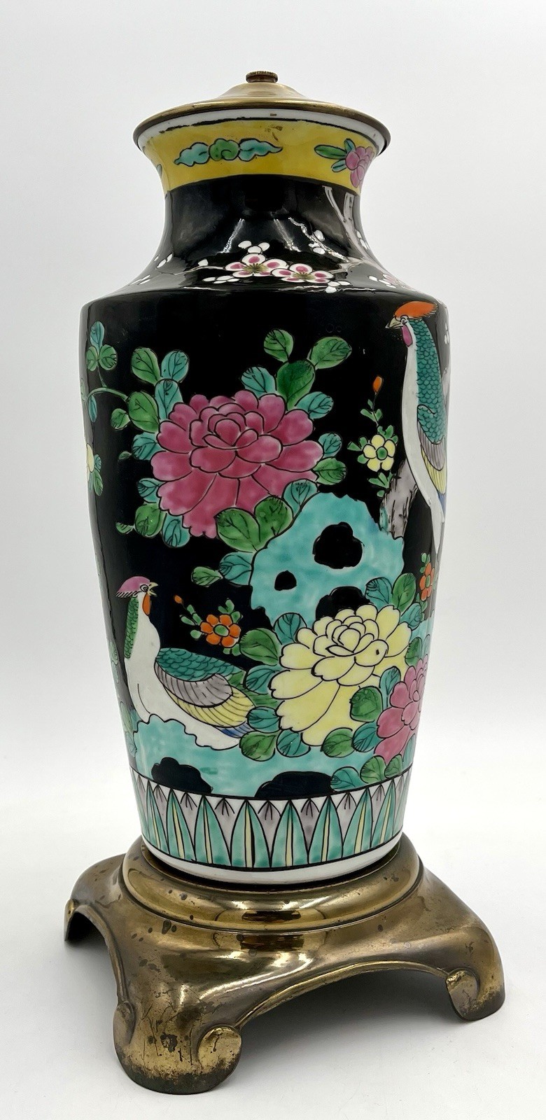 Vintage Japanese Multicolor Porcelain Vase Retro Fitted to be Turned into a Lamp