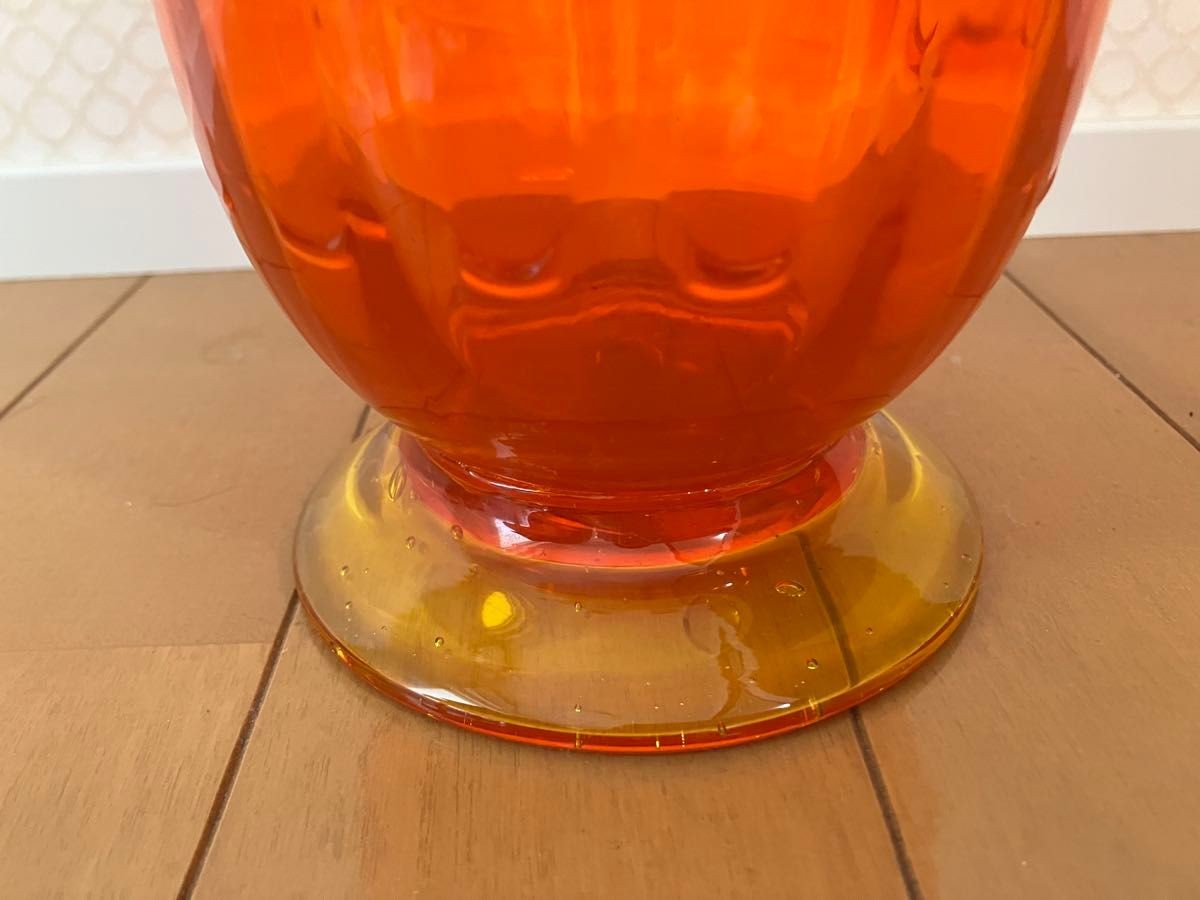 Ryukyu Glass Vase Red Orange Okinawa Handcrafted Bubble Art Deco Collection