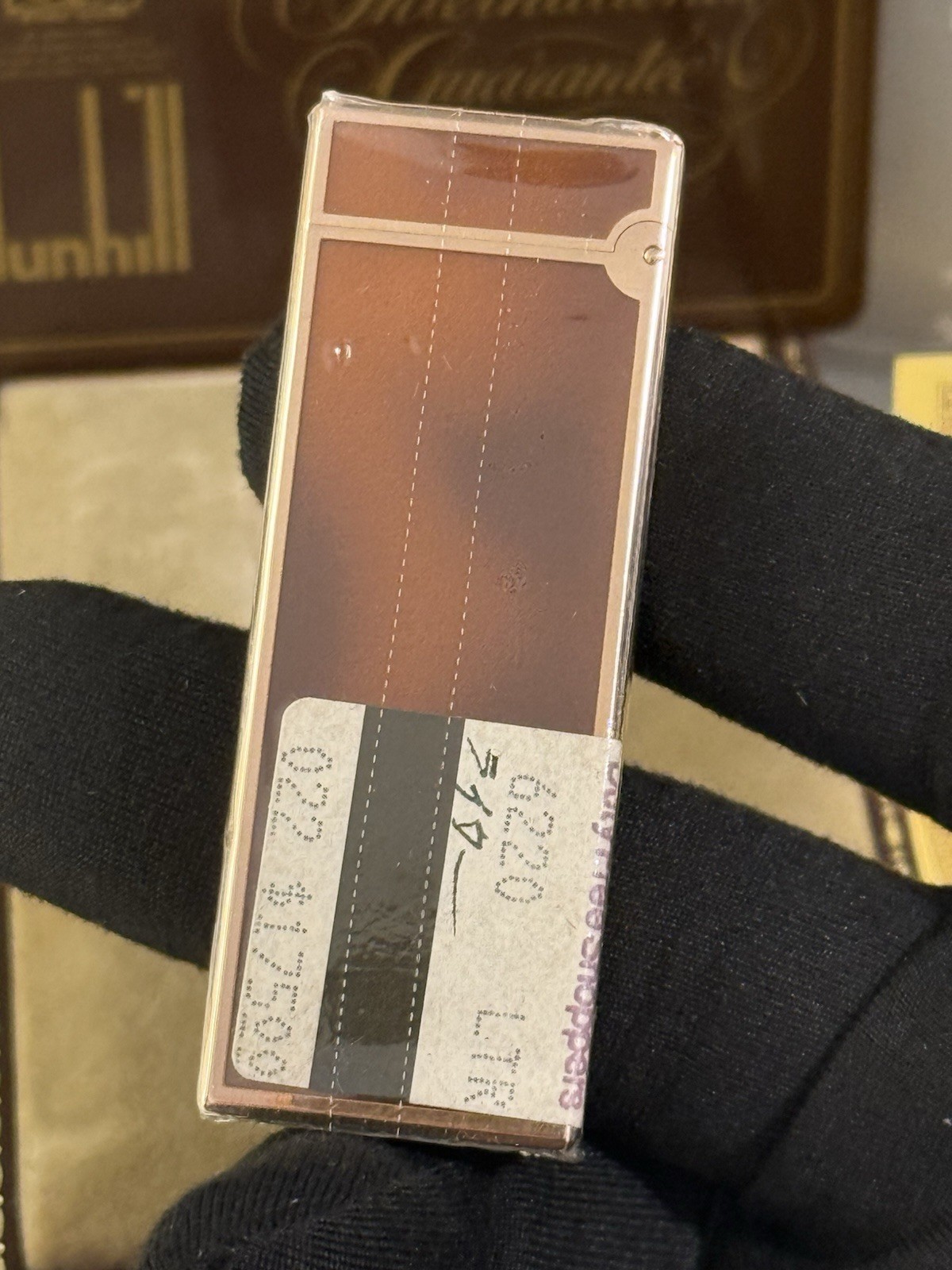 Dunhill Rollagas Slim Brown Lacquer Gold Plated Lighter NOS Sealed New