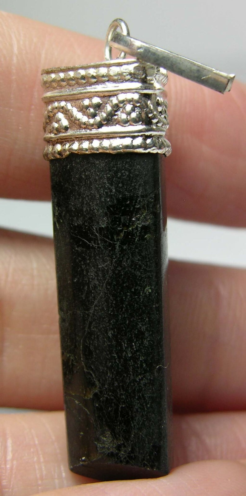 #7 India 38.05ct Natural Schorl Black Tourmaline Crystal Pendant 7.60g 36.00mm