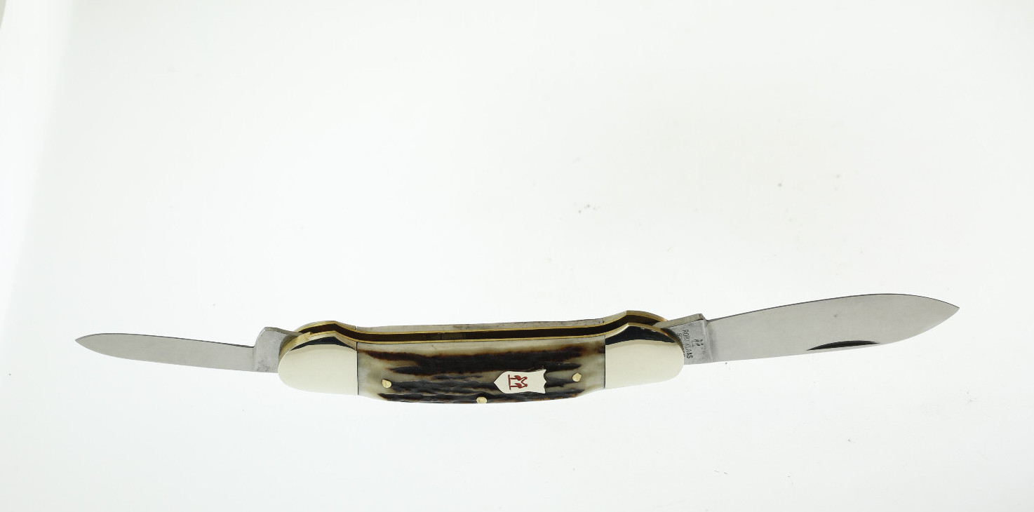 Robert Klaas Kissing Crane 2506 2 Blade Folding Knife Stag Handle 3 5/8″ Canoe
