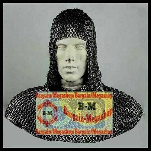 Black Flat Riveted w/ Flat Washer Chainmail Coif Chain Mail Hood Medieval Armour