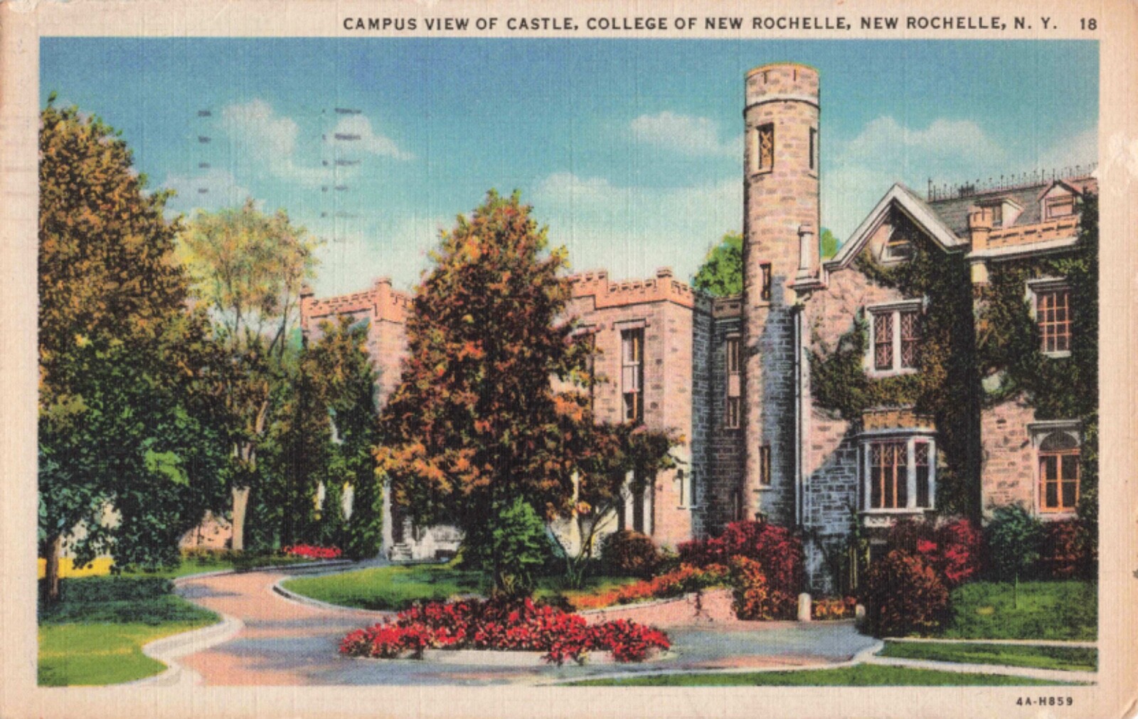New Rochelle, New York Postcard College of New Rochelle Castle PM 1937 R8