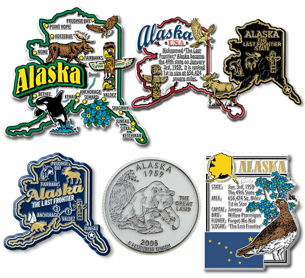 Alaska Six-Piece State Magnet Set by Classic Magnets, Includes 6 Designs
