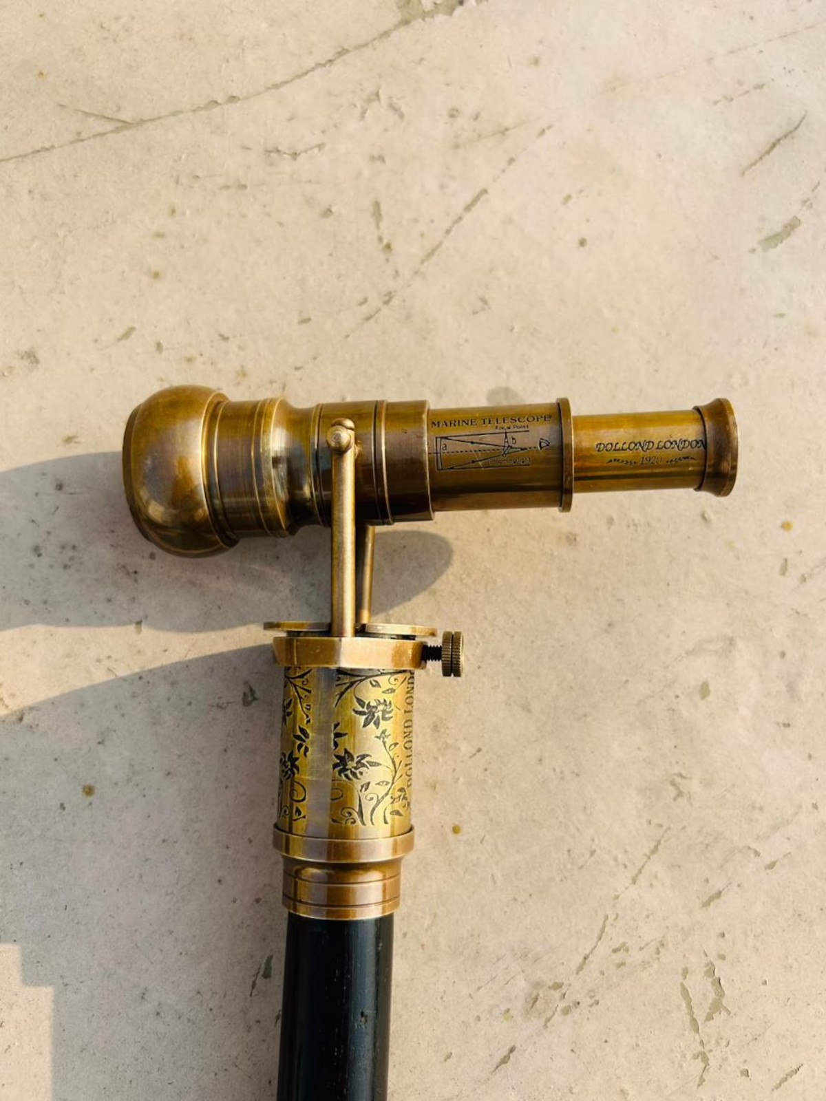 Vintage Brass Walking Stick Hidden Telescope Gentleman Cane Antique Wooden Gift