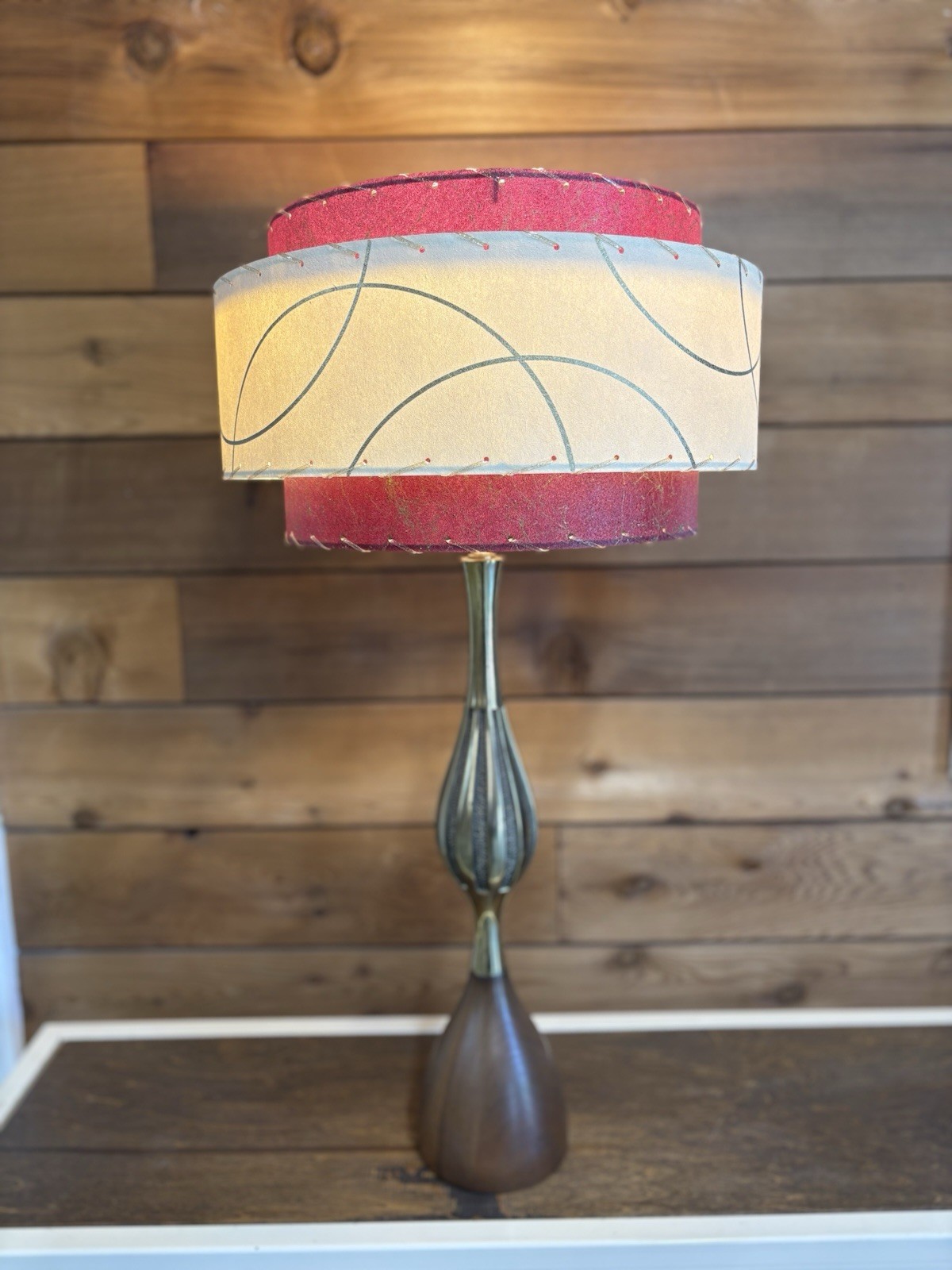 Mid Century Vintage Style 3 Tier Fiberglass Lamp Shade Modern Burgundy Ivory