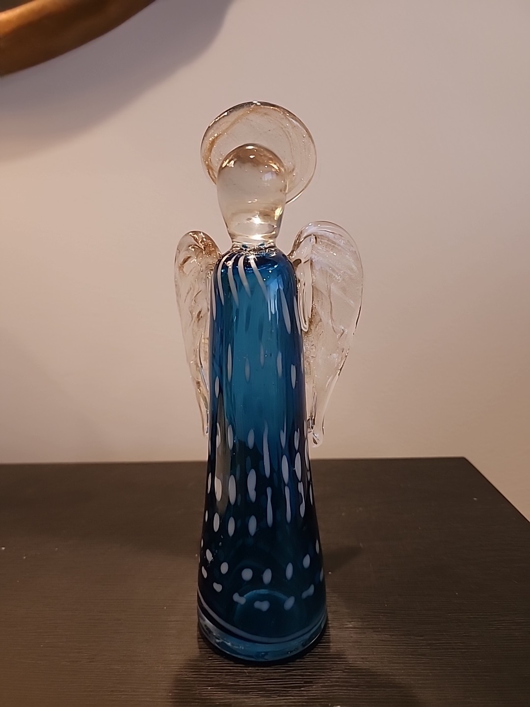 ~HQT~GLASS ART~ANGEL FIGURINE~HOME DESIGN~HEAVY GLASS~10″T~Original Sticker~